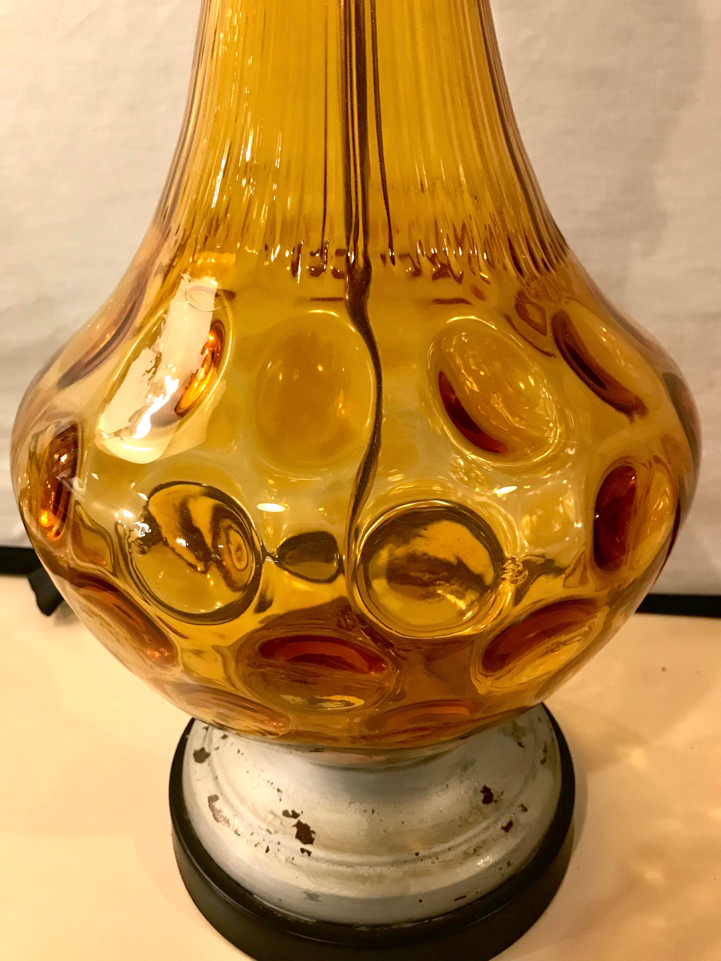 Pair of Art Deco Style Sculpted Amber Glass Lamps 4