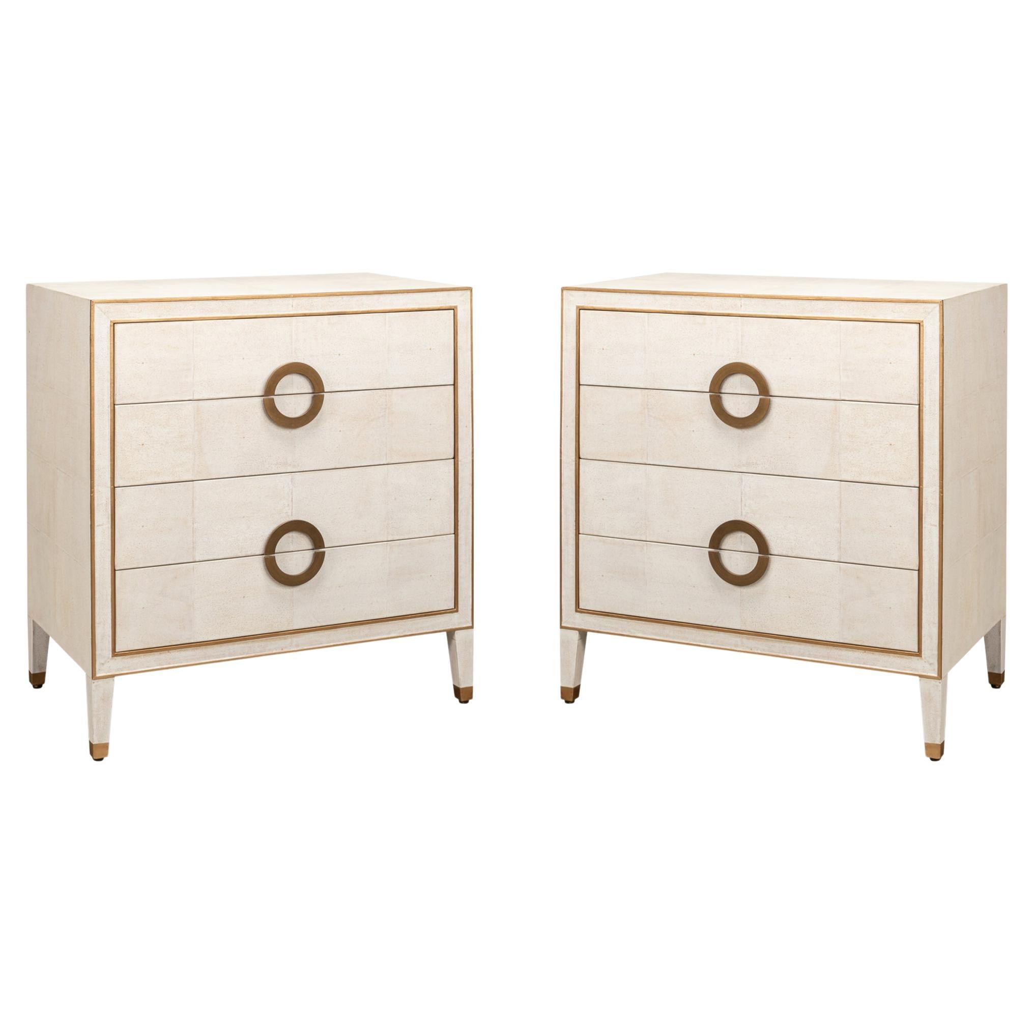 Pair of Art Deco Style Shagreen Chests of Drawers, Ivory