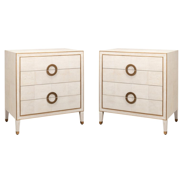 Pair of Art Deco Style Shagreen Chests of Drawers, Ivory For Sale