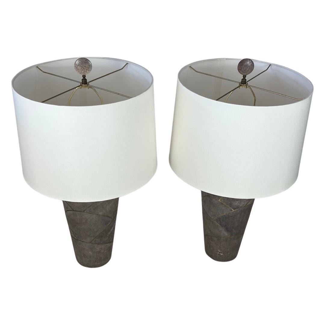 Art Deco Pair of Mid-Century Style Shagreen Table Lamps