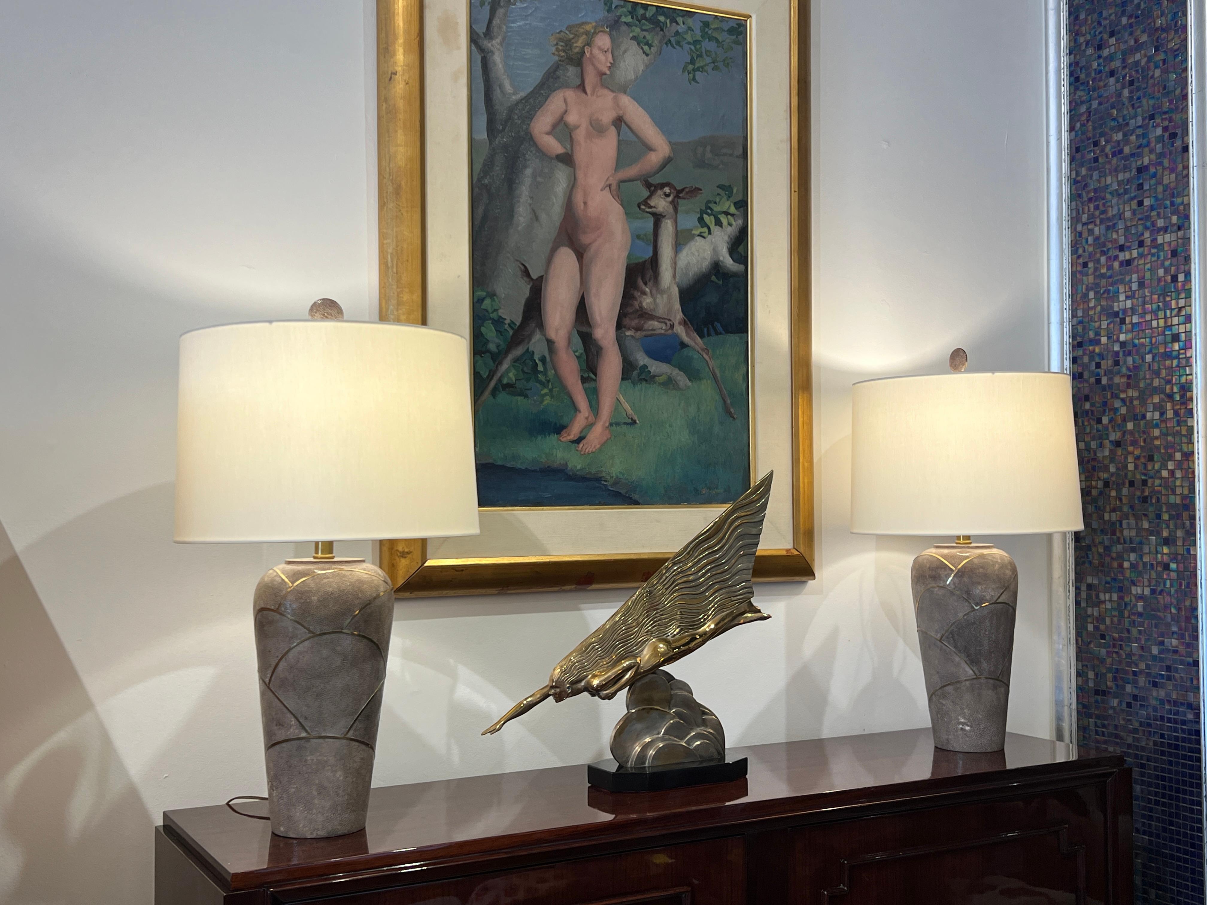 French Pair of Mid-Century Style Shagreen Table Lamps