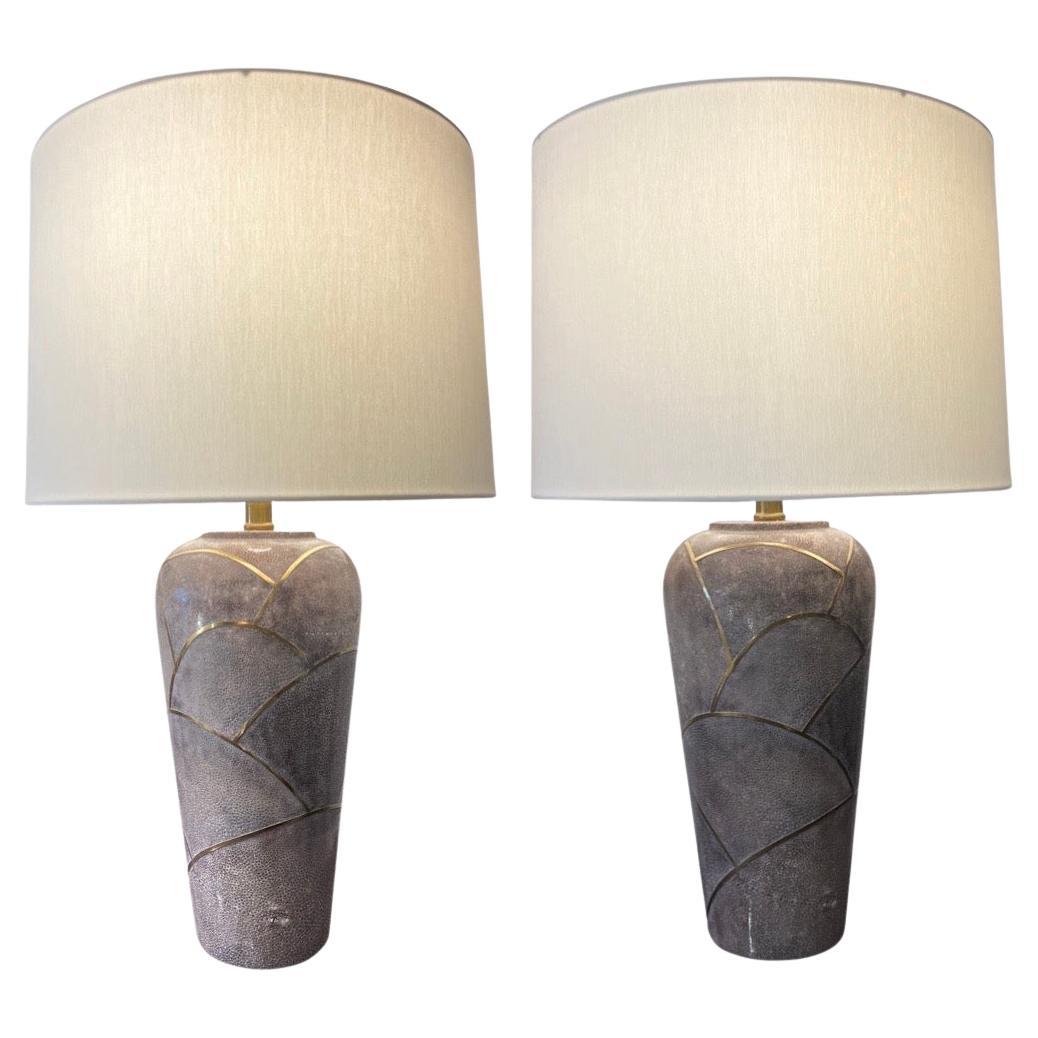 Pair of Art Deco Style Modern Black Table Lamps Lucite Base and ...