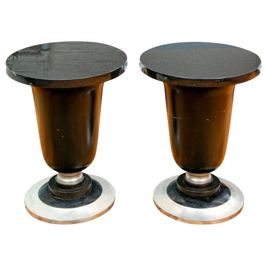 Pair of Art Deco Style Side Tables with Black Stone Tops
