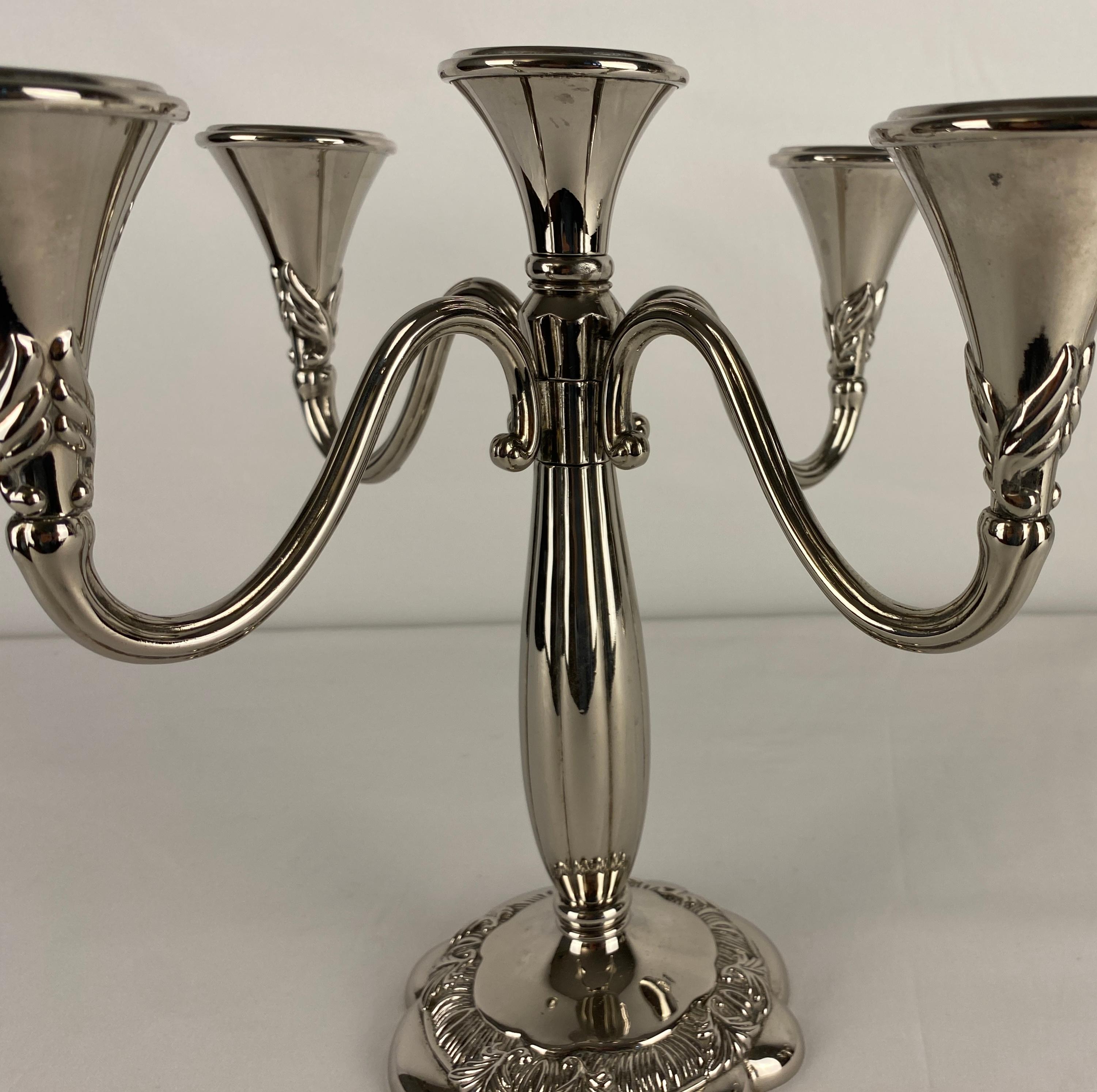 British Pair of Art Deco Style Silver Plated Candelabras by Royal Gallery For Sale