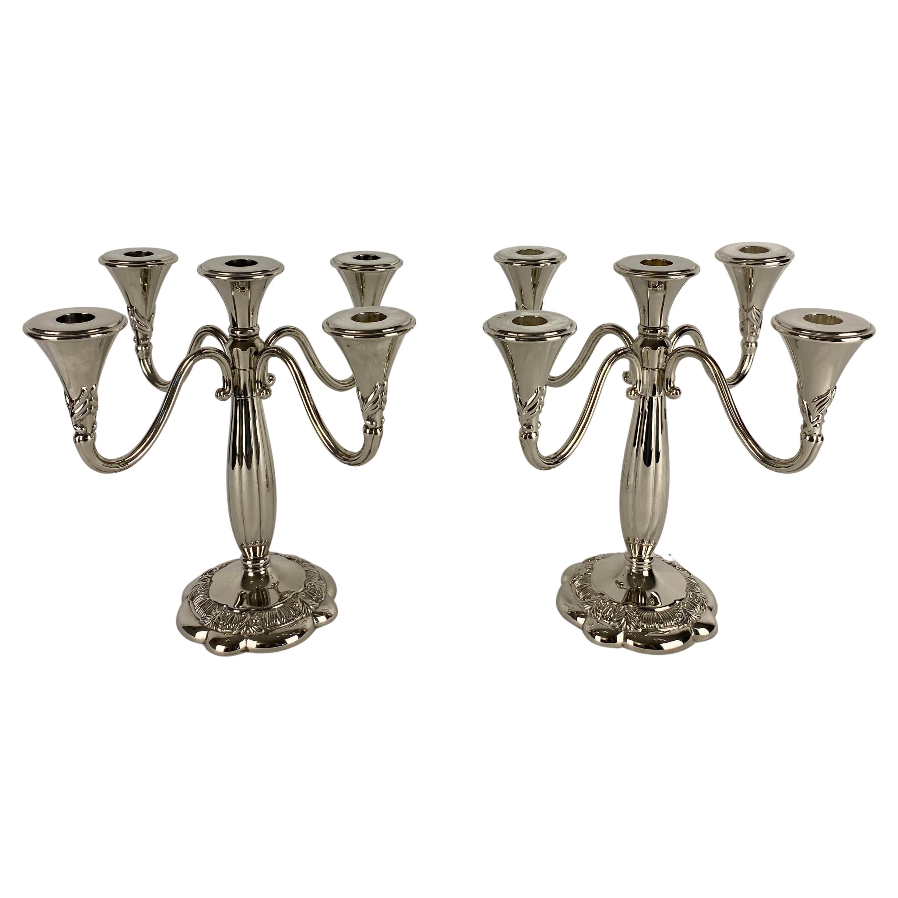 Pair of Art Deco Style Silver Plated Candelabras by Royal Gallery For Sale