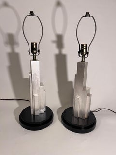 Pair of Art Deco Style Silver Skyscraper Lamps in the Manner of Donald Deskey