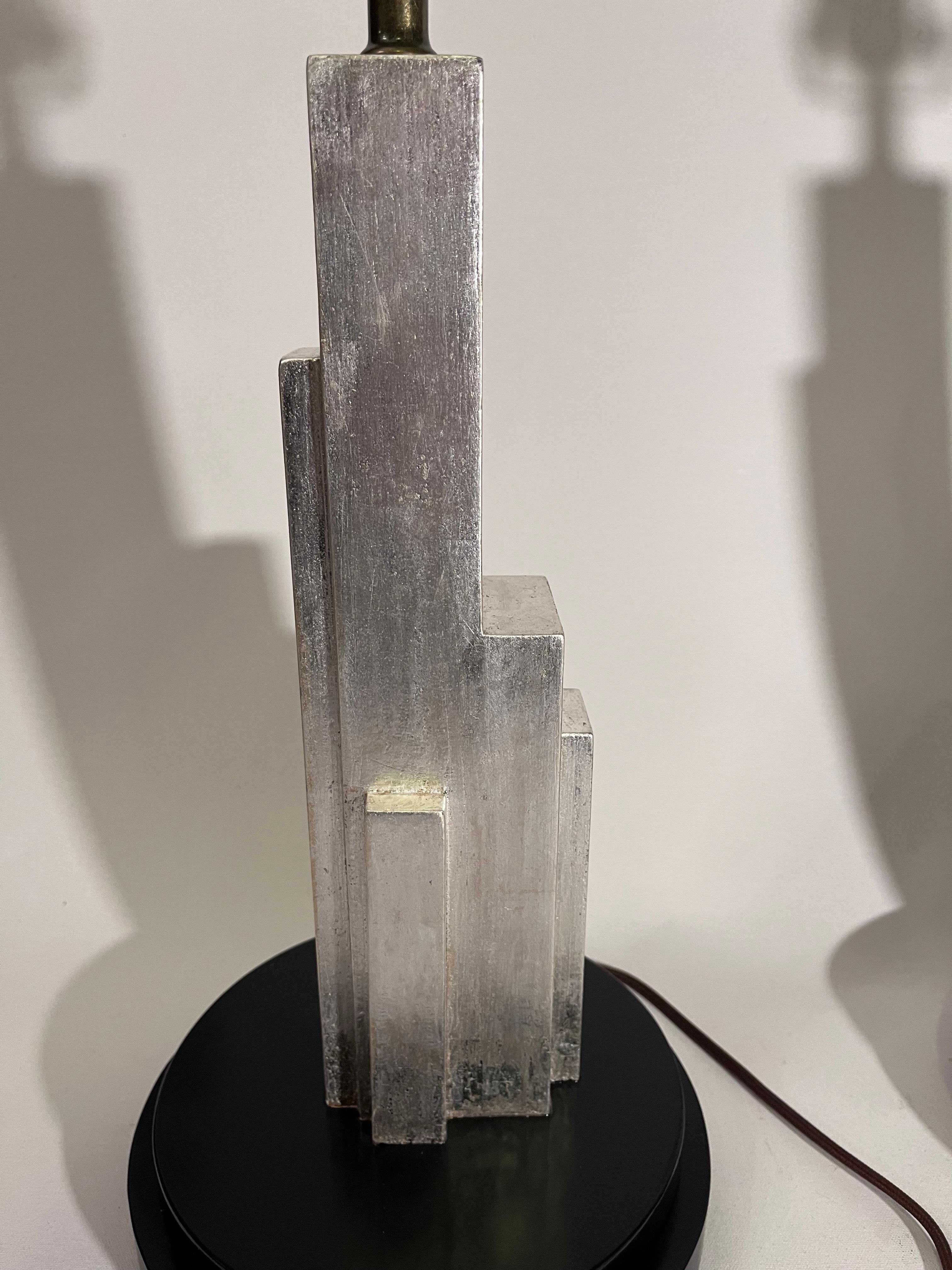 Pair of Art Deco Style Silver Skyscraper Lamps in the Manner of Donald Deskey For Sale 1