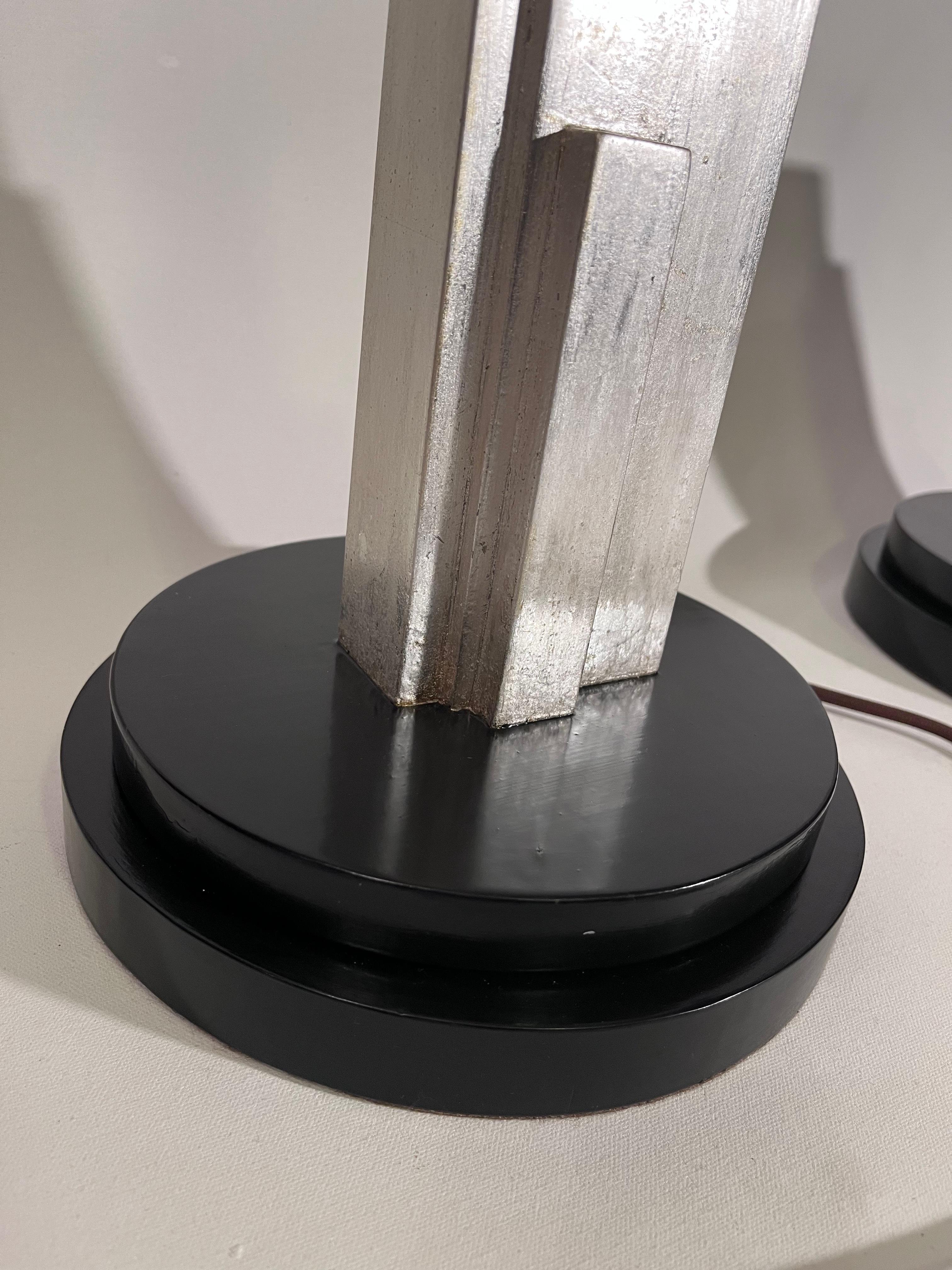 Pair of Art Deco Style Silver Skyscraper Lamps in the Manner of Donald Deskey For Sale 2