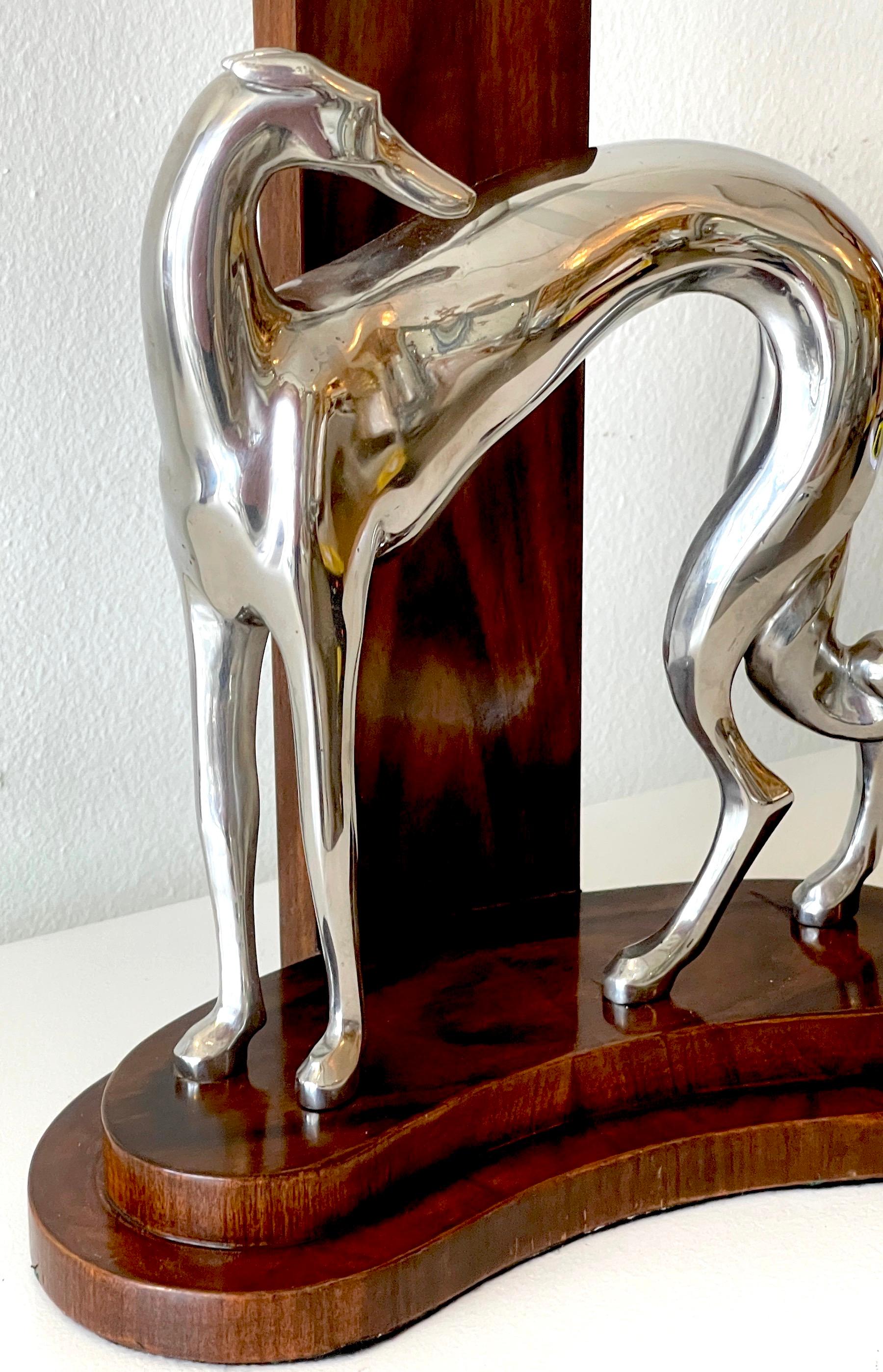 Pair of Art Deco Style Silverplated Bronze Whippet Lamps with Custom Shades 1