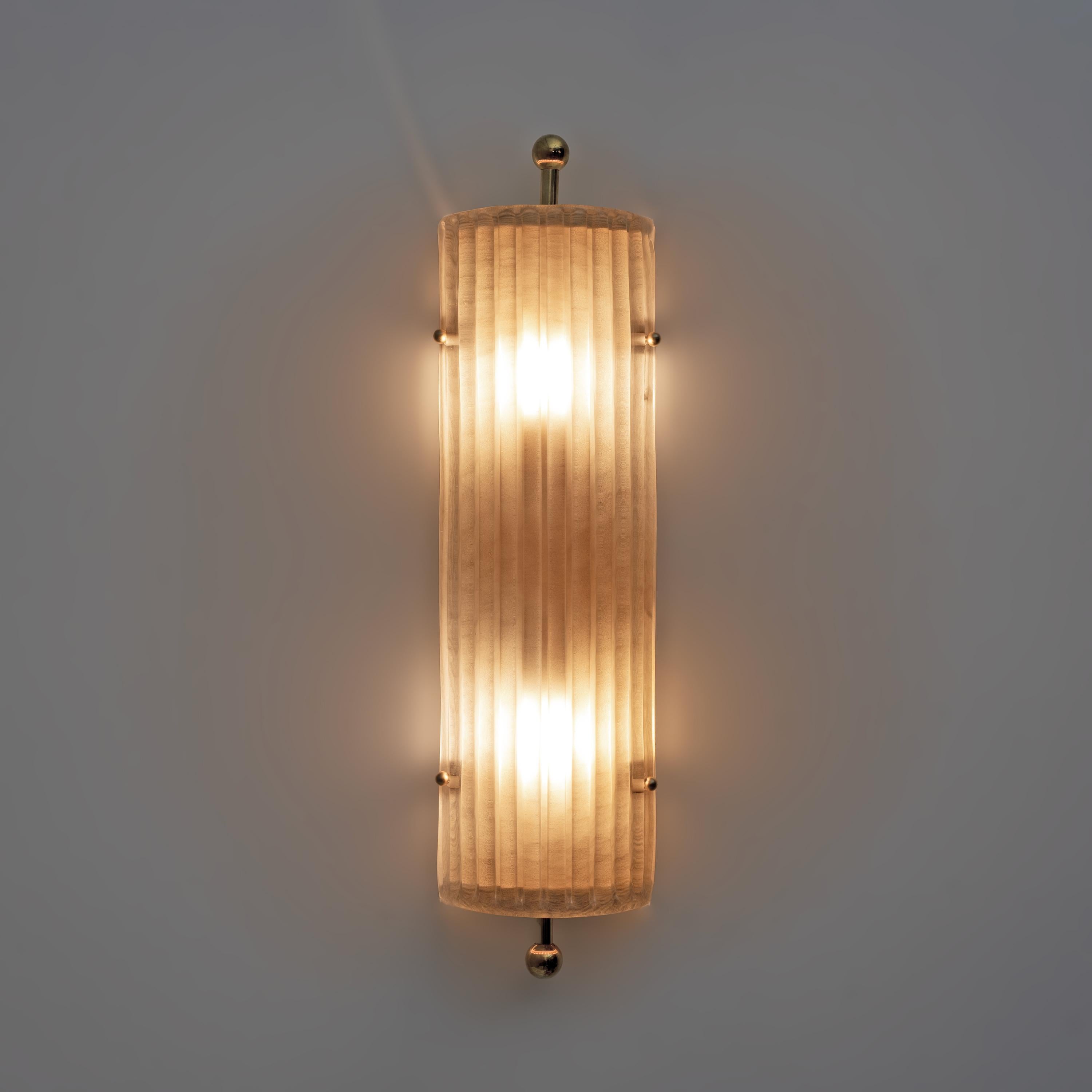 Italian Pair of Art Deco Style Smoked Murano Glass and Brass Sconces For Sale