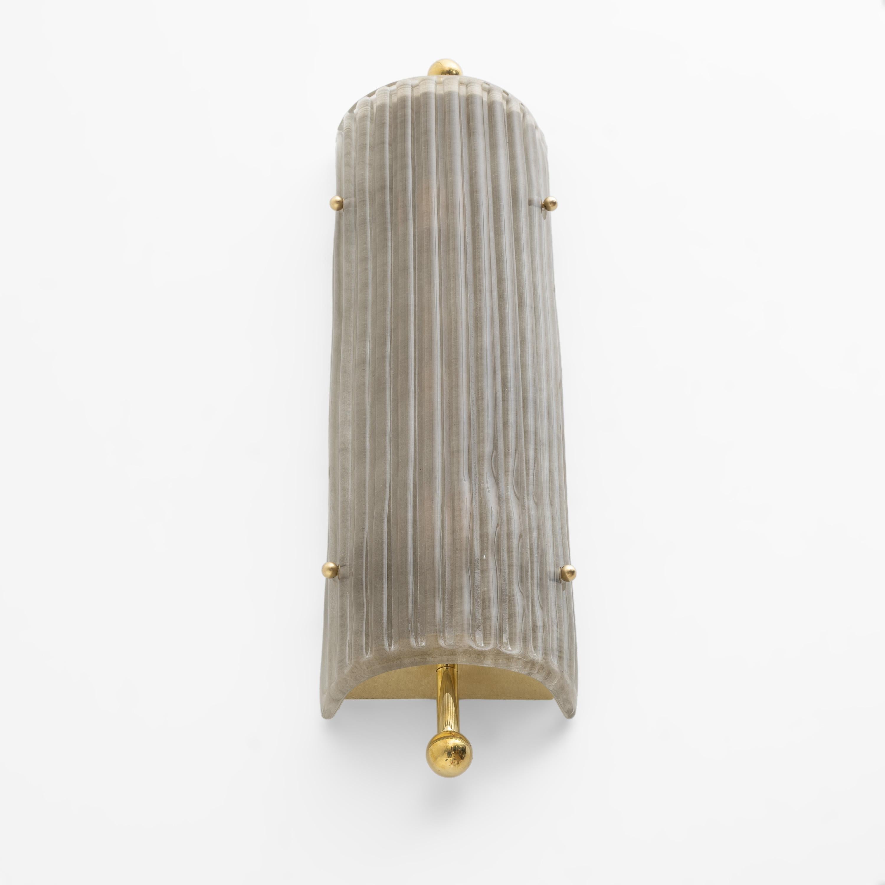 Pair of Art Deco Style Smoked Murano Glass and Brass Sconces For Sale 1