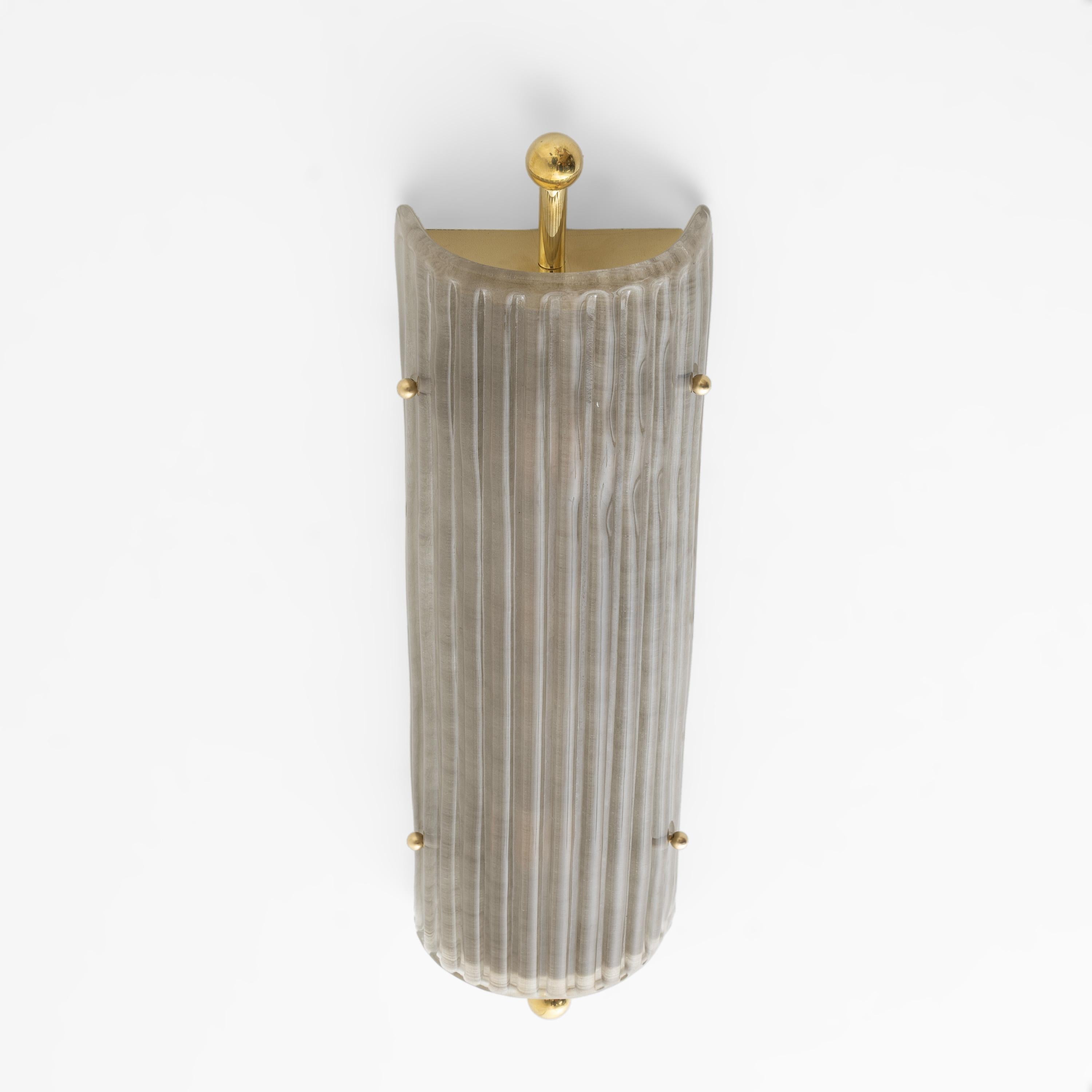 Pair of Art Deco Style Smoked Murano Glass and Brass Sconces For Sale 2