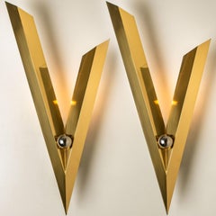 Pair of Art Deco Style Solid Brass and Chrome Wall Sconces, 1980s