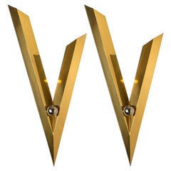 Pair of Art Deco Style Solid Brass and Chrome Wall Sconces, 1980s