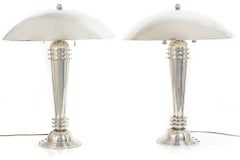 Pair of Art Deco Style Streamline Chrome Vintage Table Lamps