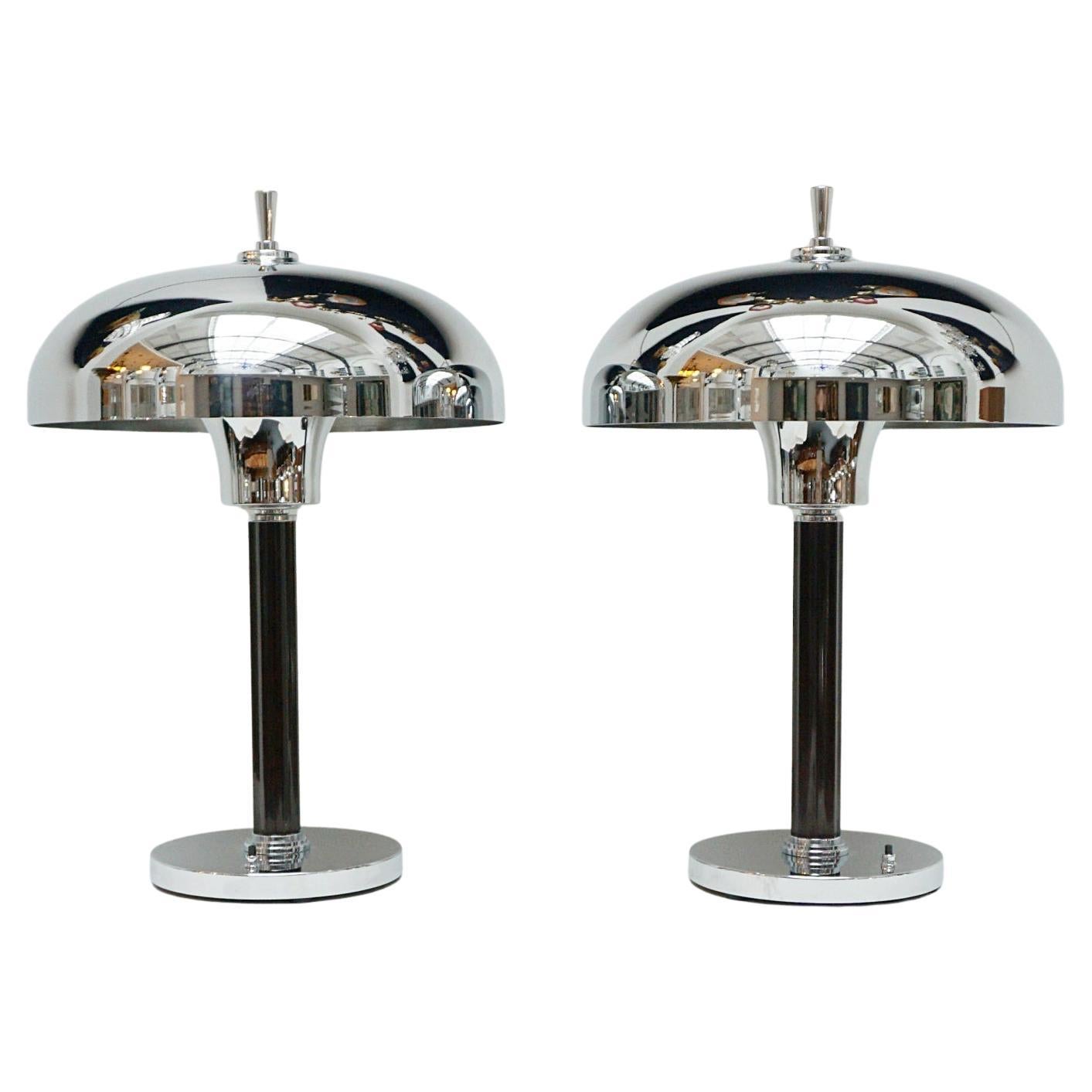 Pair of Art Deco Style Modern Black Table Lamps Lucite Base and