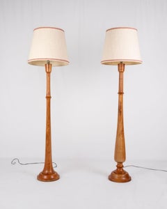 Pair of Art Deco style turned wood floorlamps, France, mid-20th century