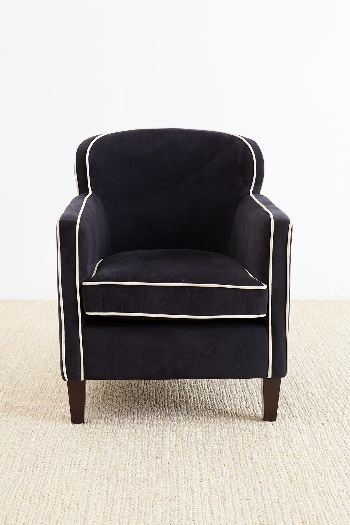 American Pair of Art Deco Style Velvet Club Chairs