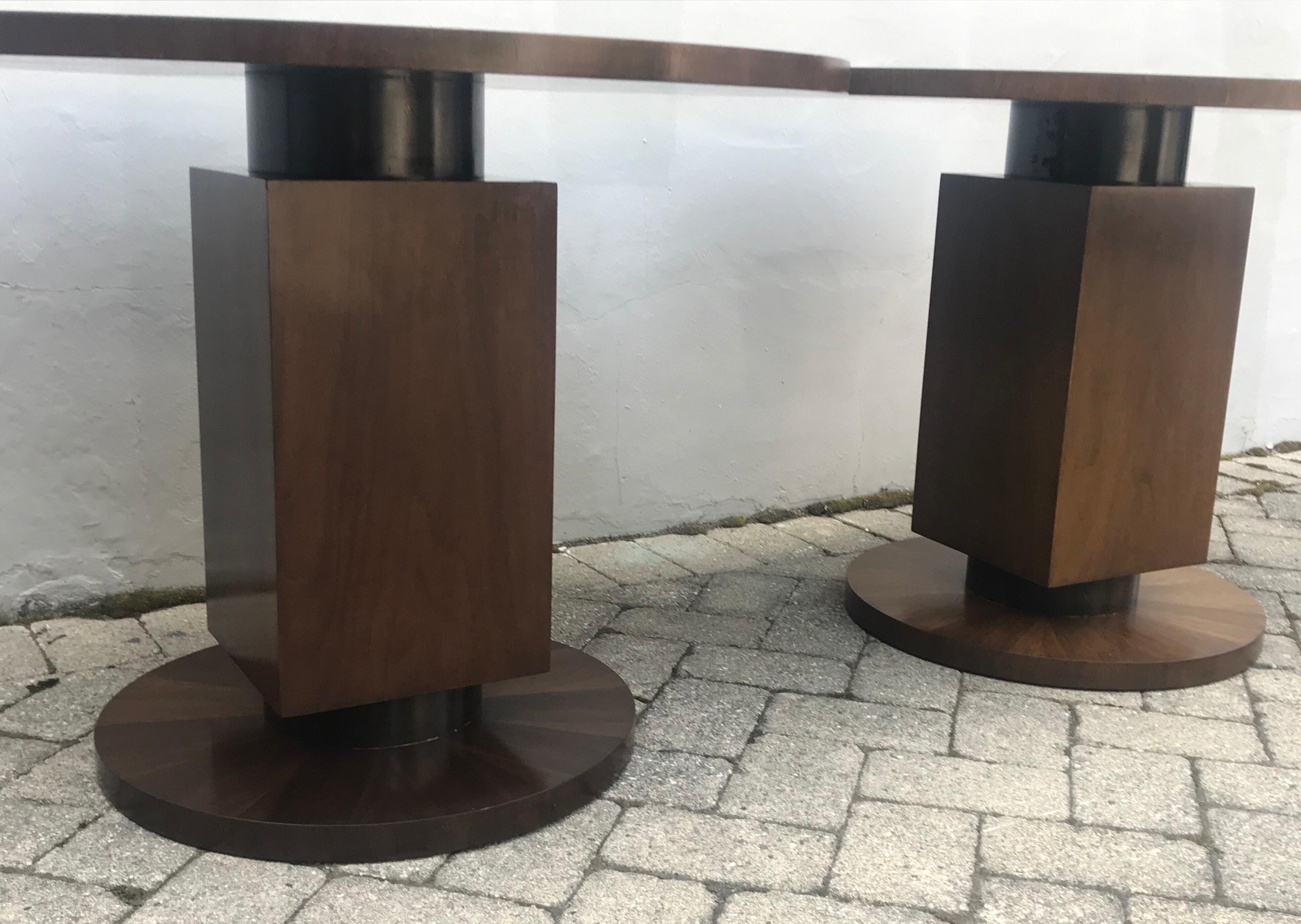 American Pair of Art Deco Style Walnut Round Side Tables 