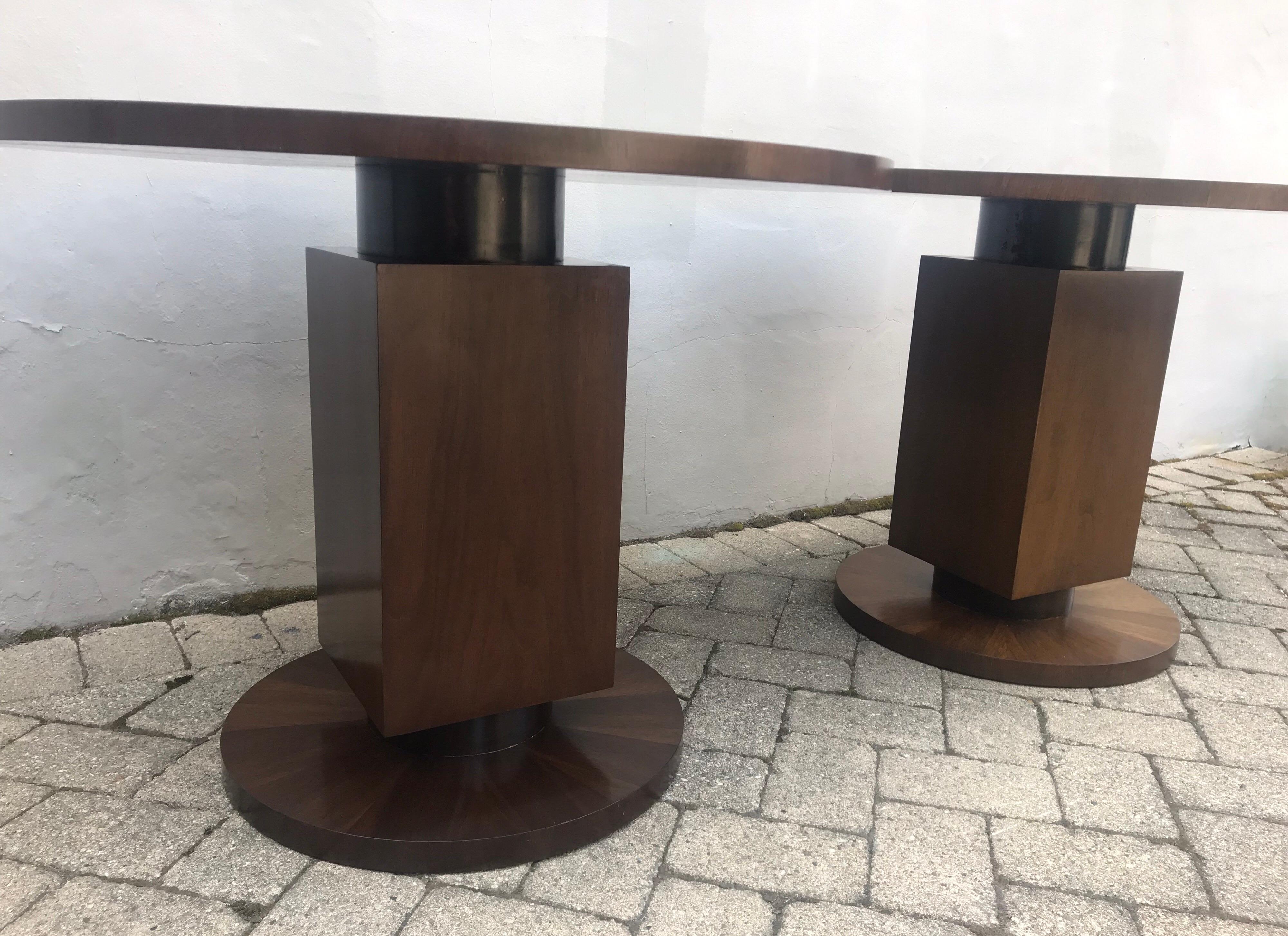 Pair of Art Deco Style Walnut Round Side Tables  2