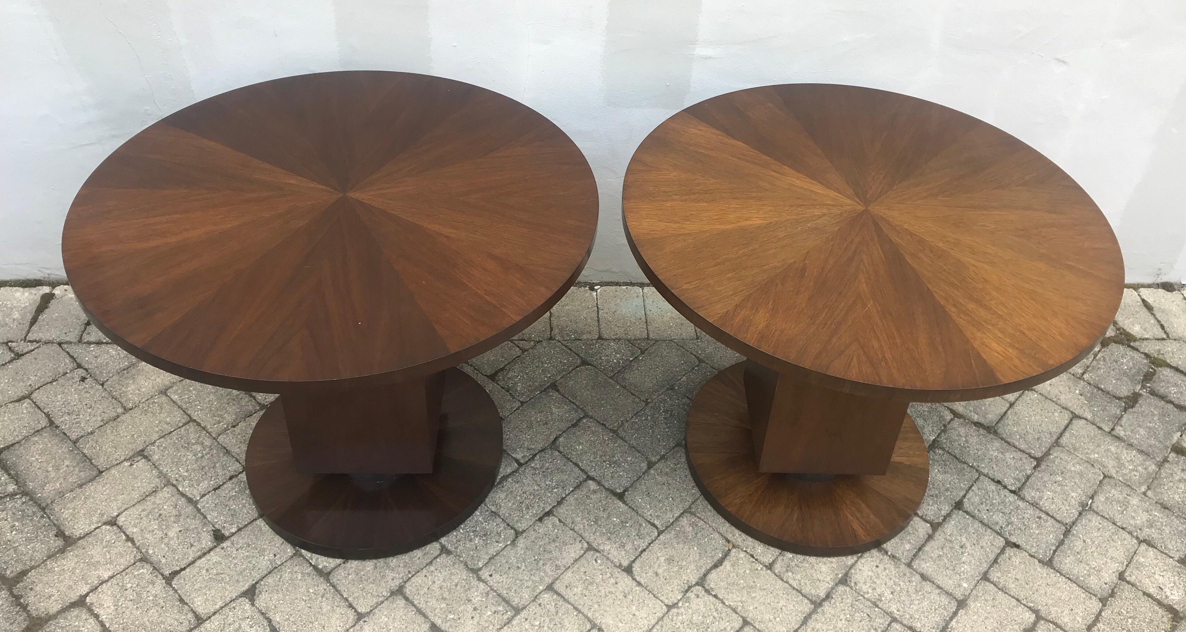 Pair of Art Deco Style Walnut Round Side Tables  3