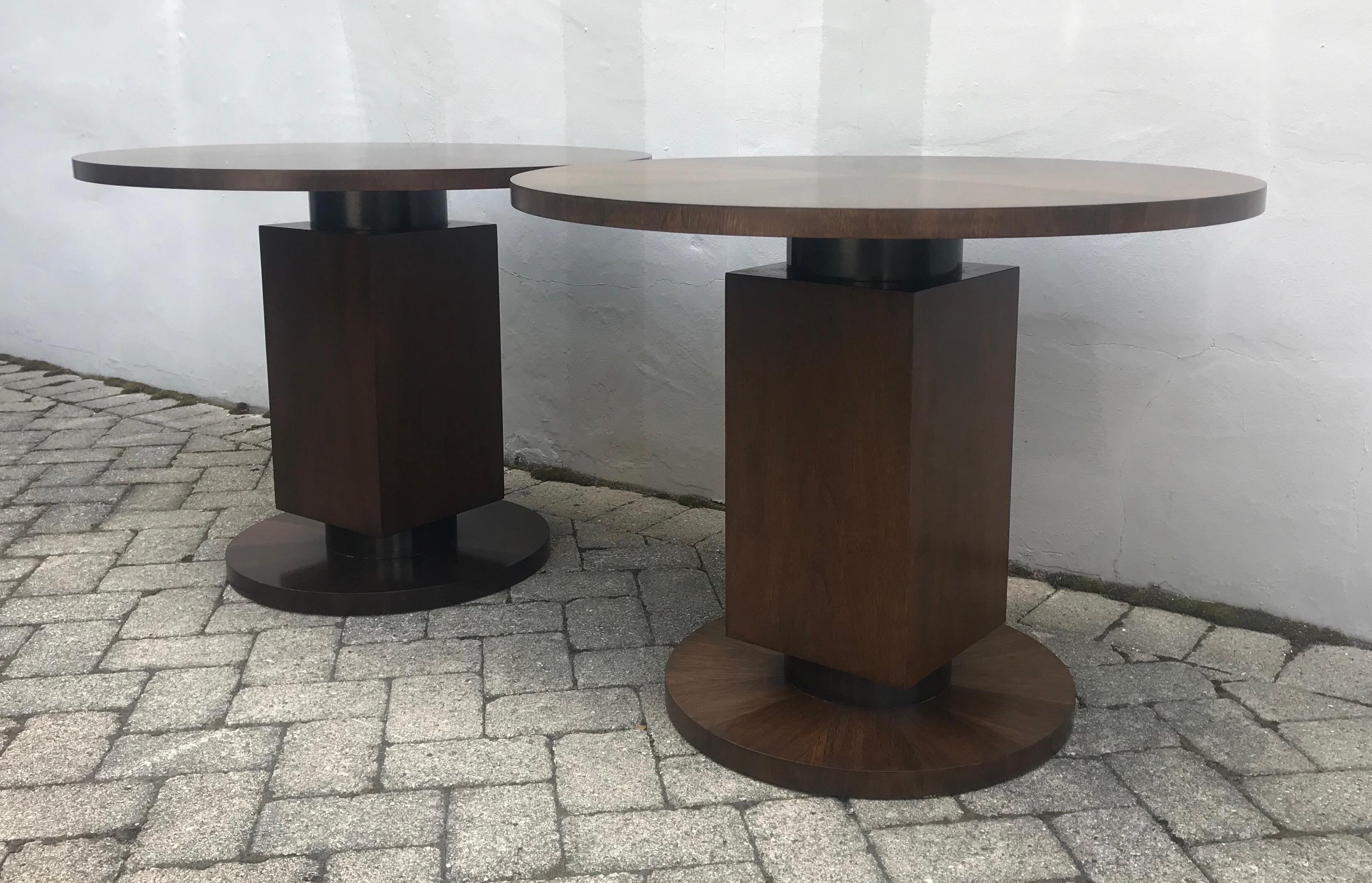 Pair of Art Deco Style Walnut Round Side Tables  4