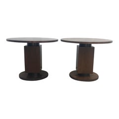 Pair of Art Deco Style Walnut Round Side Tables 