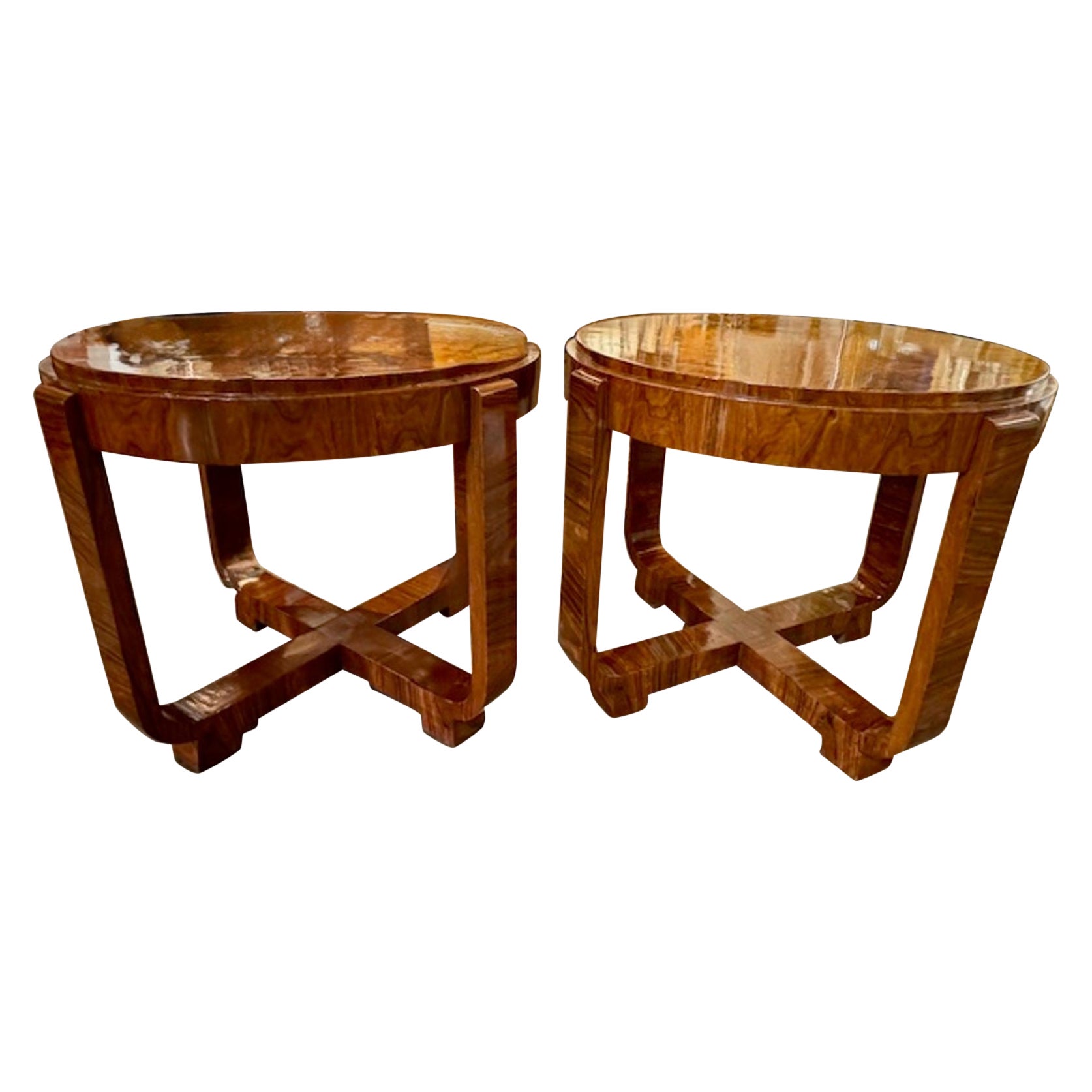 Pair of Art Deco Style Walnut Side Tables