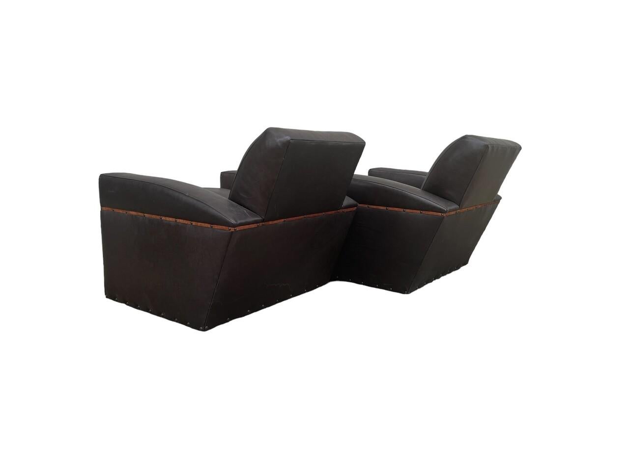 Art déco Paire de chaises longues Sherrill en cuir Whittemore de style Art Déco en vente