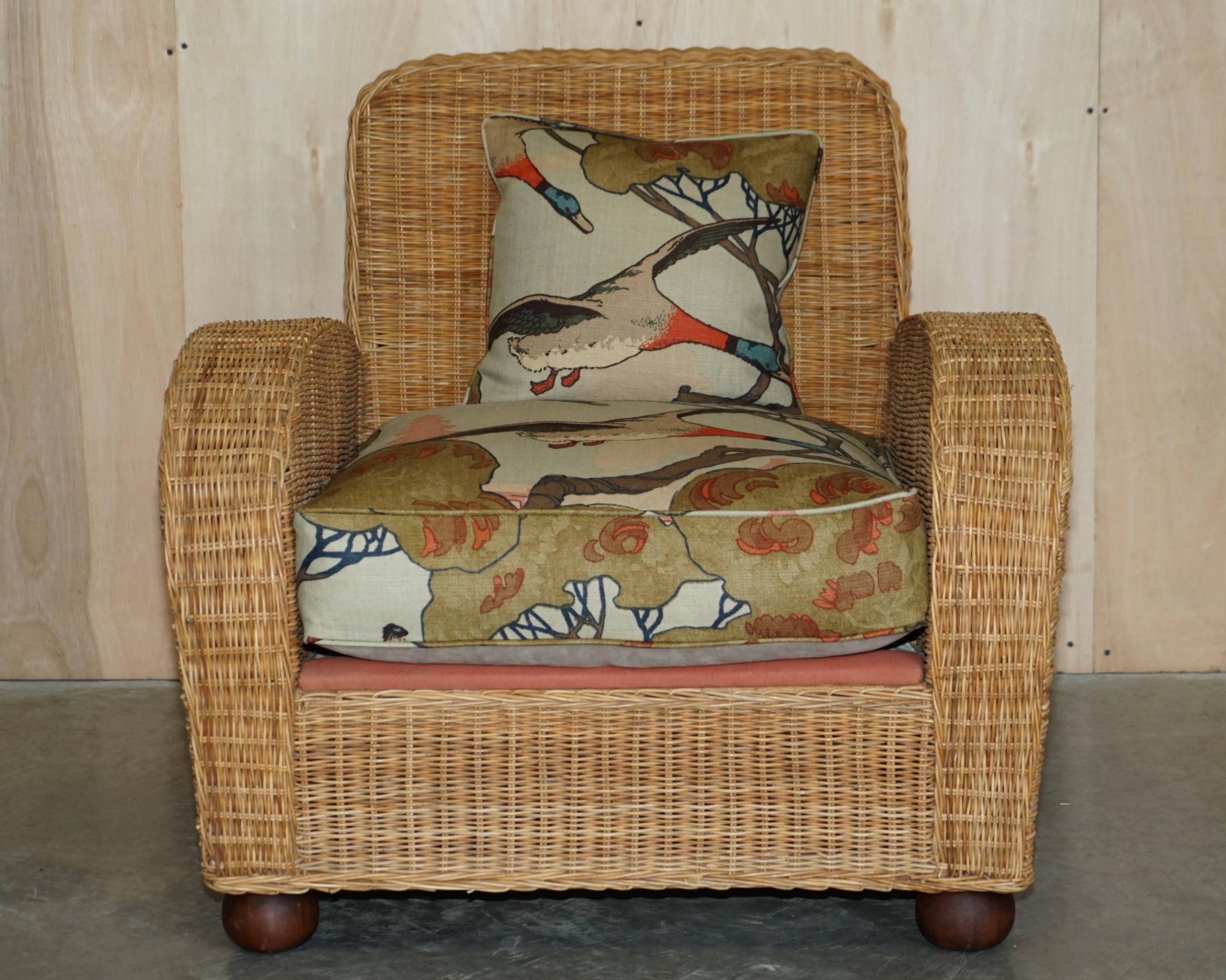 COPPIA DI POLTRONE WICKER CLUB IN STILE ART DECO CON CUSCINI FLYING DUCKS IN MULBURRO in vendita 5
