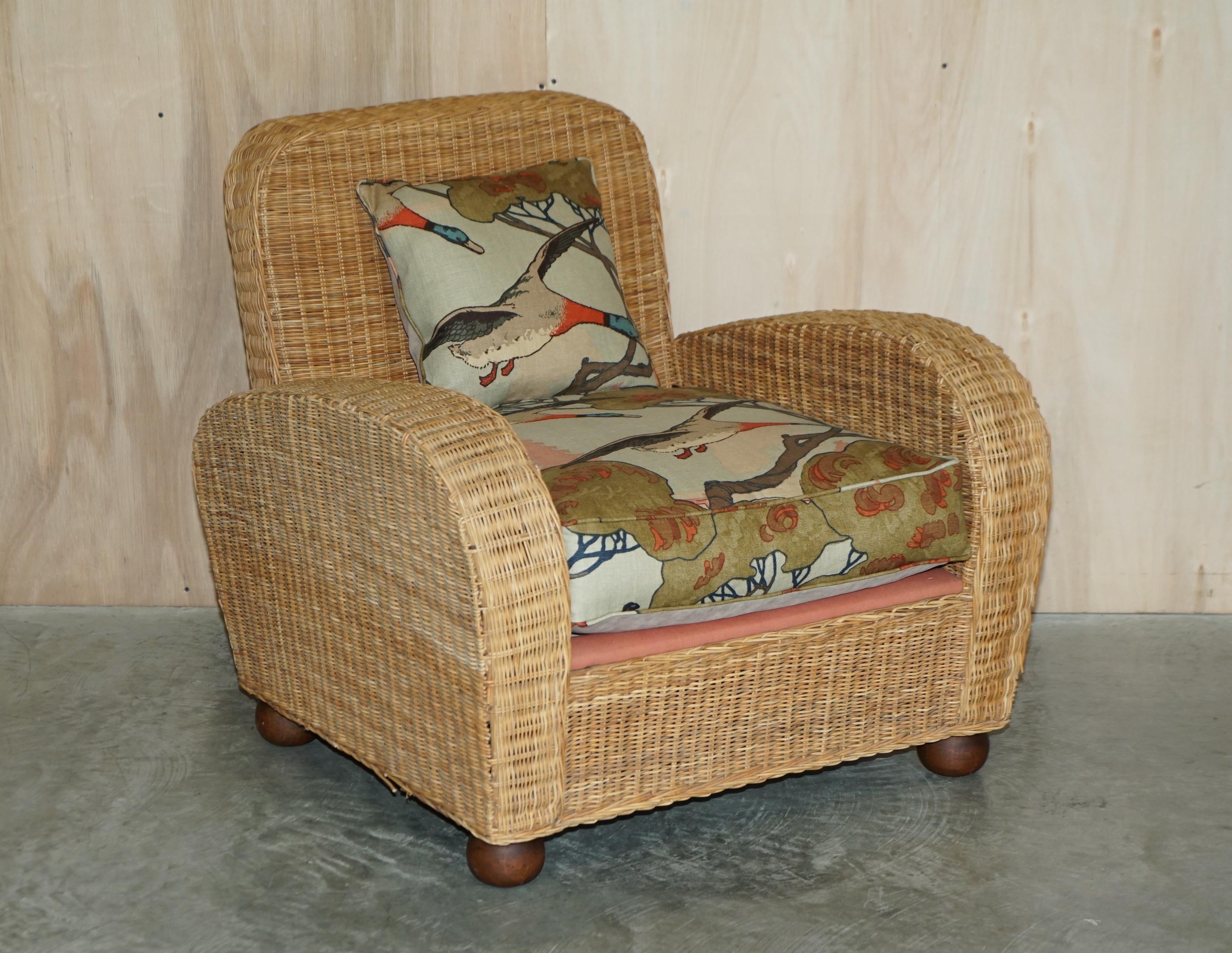 Royal House Antiques

Royal House Antiques is delighted to offer for sale this stunning pair of vintage Art Deco style wicker armchairs upholstered in Mulberry linen Flying Ducks fabric

Please note the delivery fee listed is just a guide, it covers