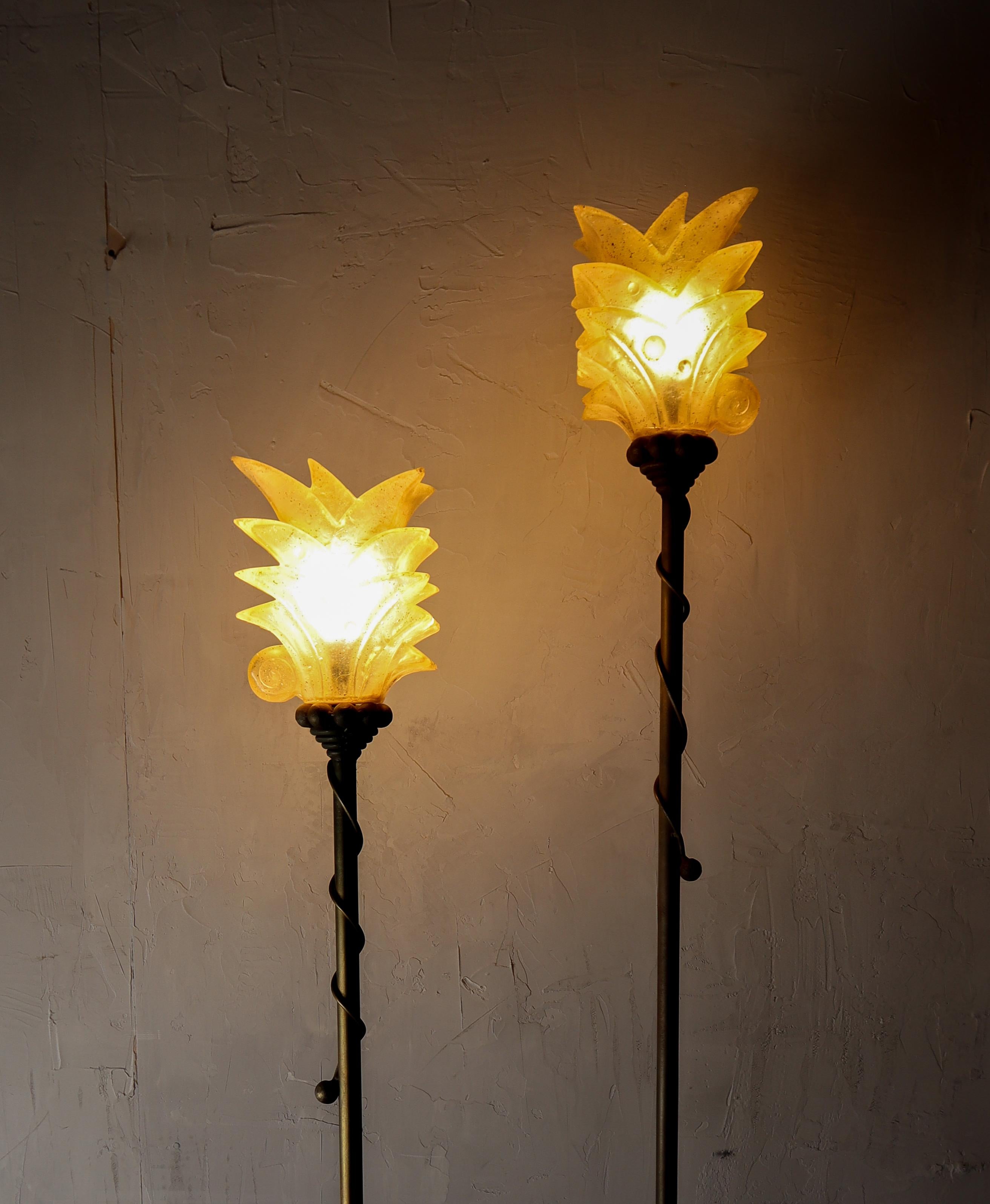 Steel Pair of Art Deco Styled Lamps by Carlos De Anda For Sale