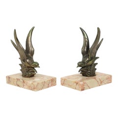 Pair of Art Deco Swallows Birds Bookends 1930s