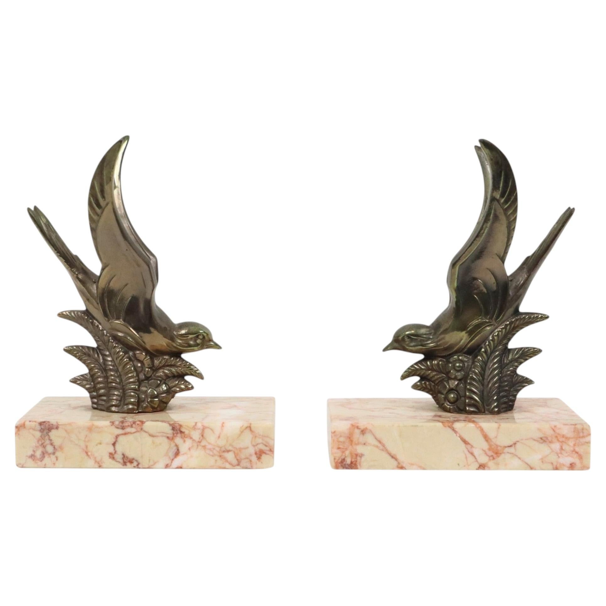 Pair of Art Deco Swallows Birds Bookends 1930s