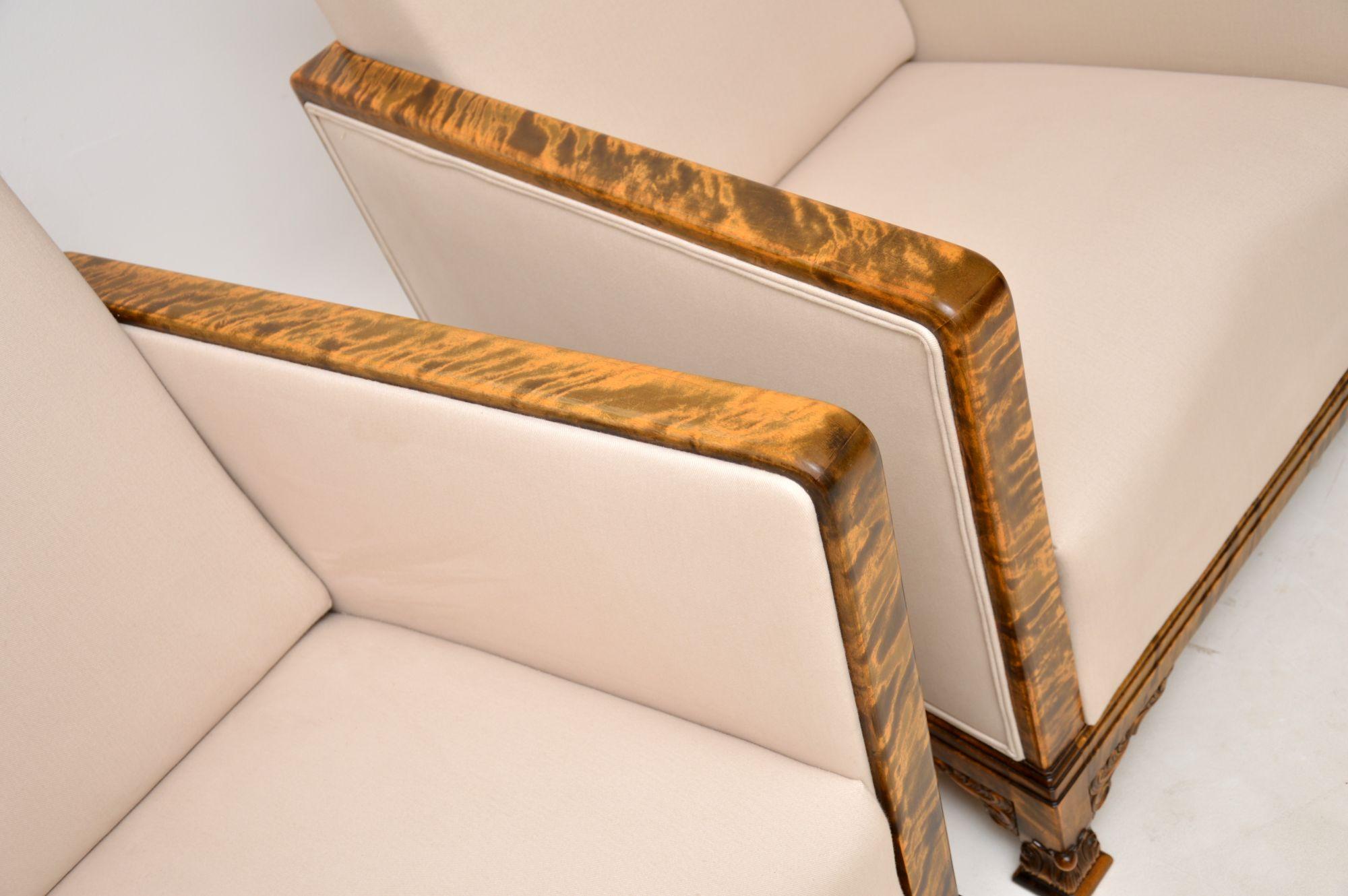 Fabric Pair of Art Deco Swedish Satin Birch Armchairs For Sale
