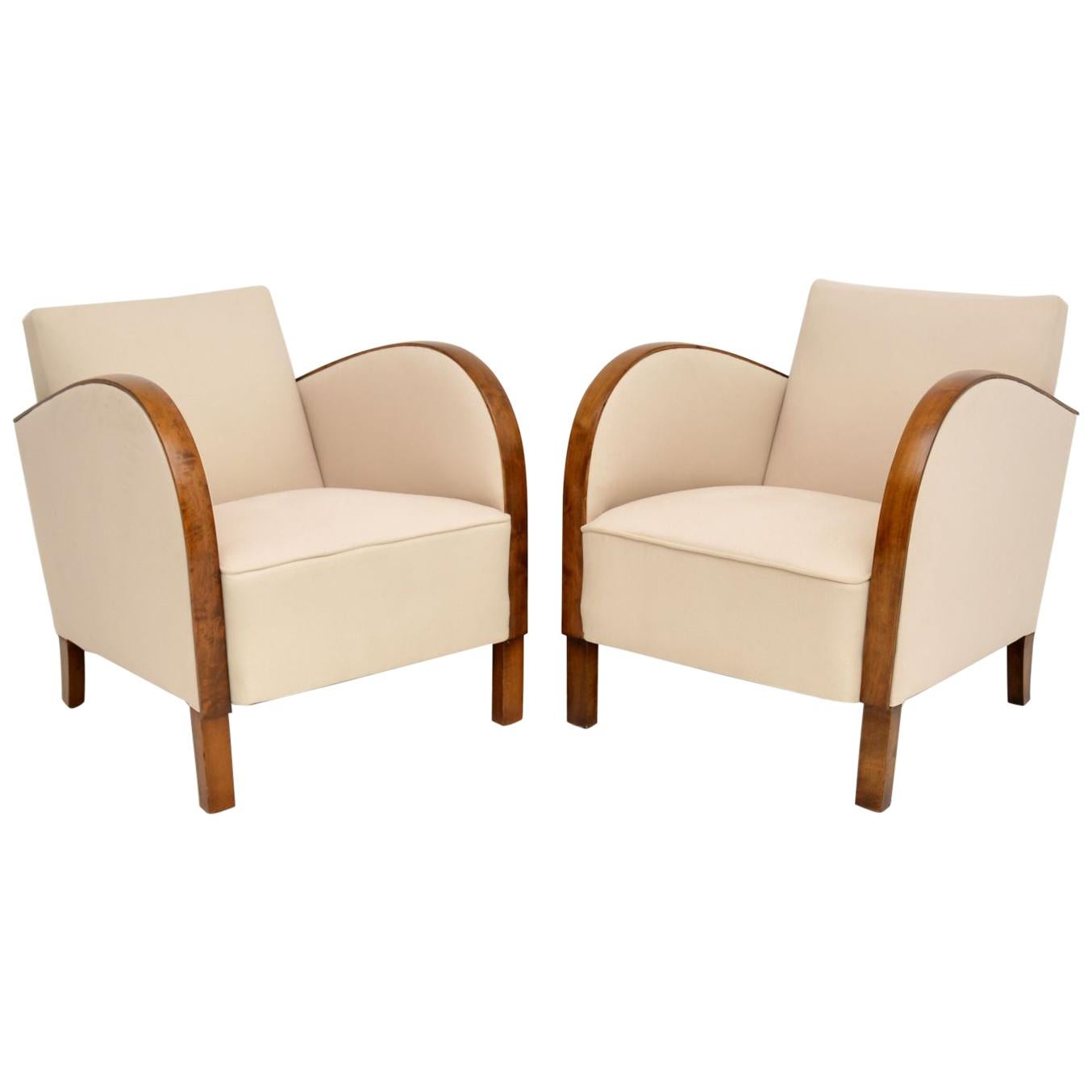 Pair of Art Deco Swedish Satin Birch Armchairs