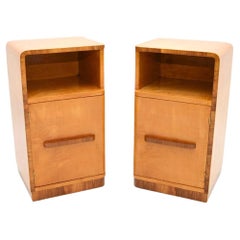 Pair of Art Deco Sycamore and Walnut Bedside Cabinets