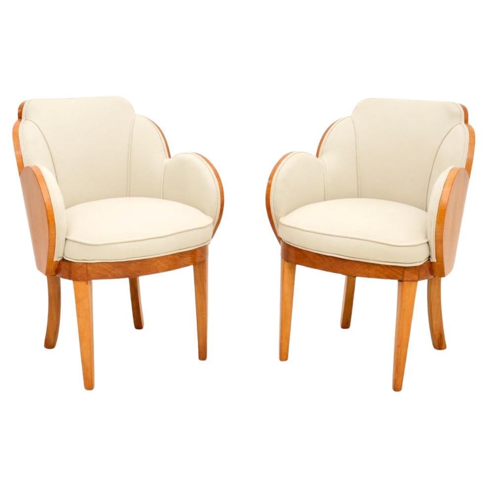 Pair of Art Deco Sycamore Cloud Back Armchairs by Epstein