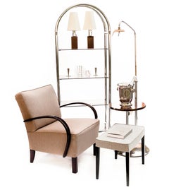 Pair of Art Deco Table Chrome Lamps, Wood, Veneered Bases