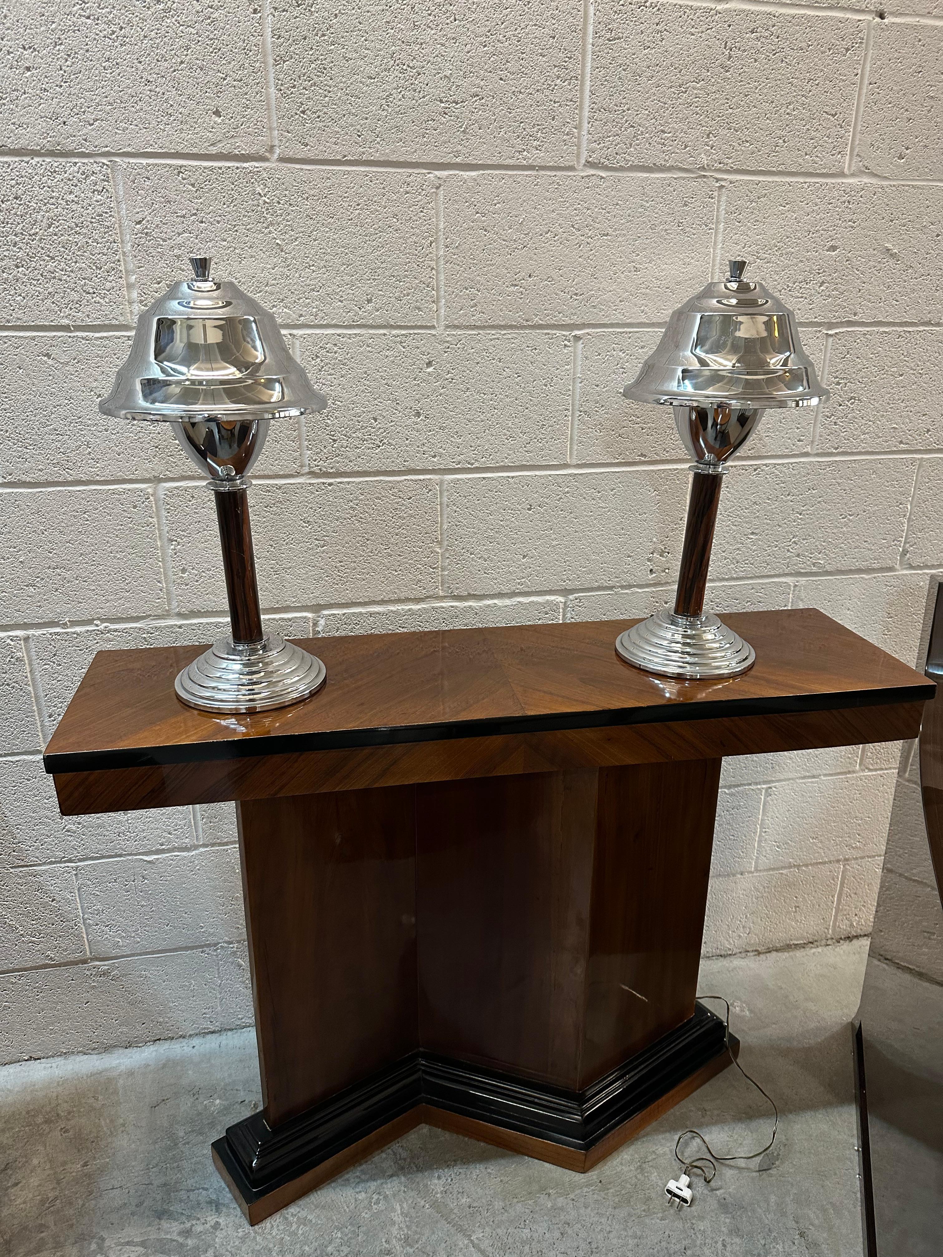 Pair of Art Deco Table Lamp in wood and chrome, 1920 For Sale 7