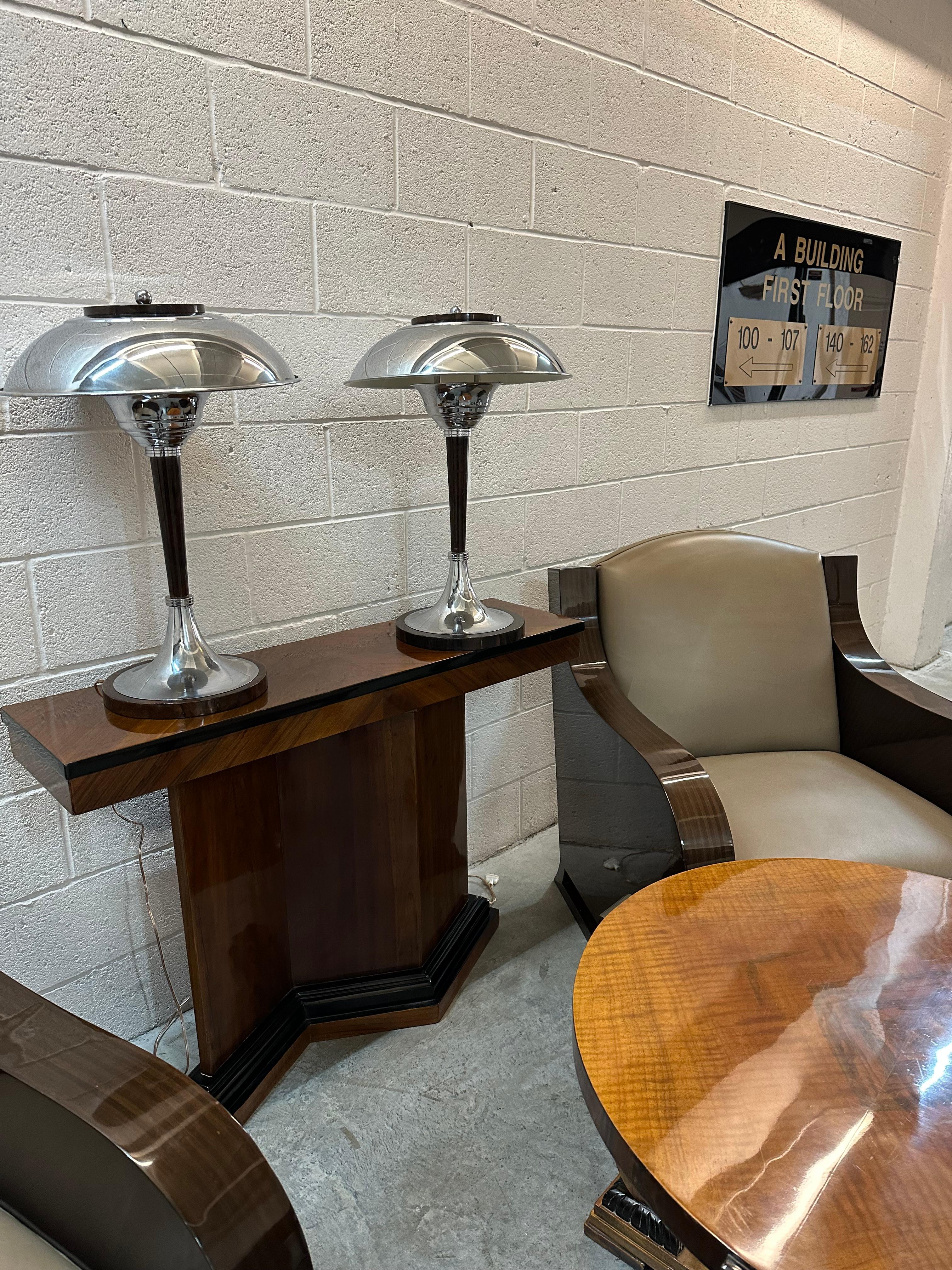Pair of Art Deco Table Lamp in wood and chrome, 1920, France For Sale 8