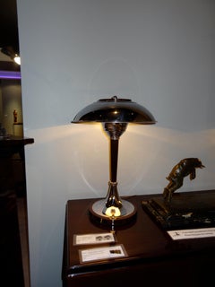 Pair of Art Deco Table Lamp in wood and chrome, 1920, France