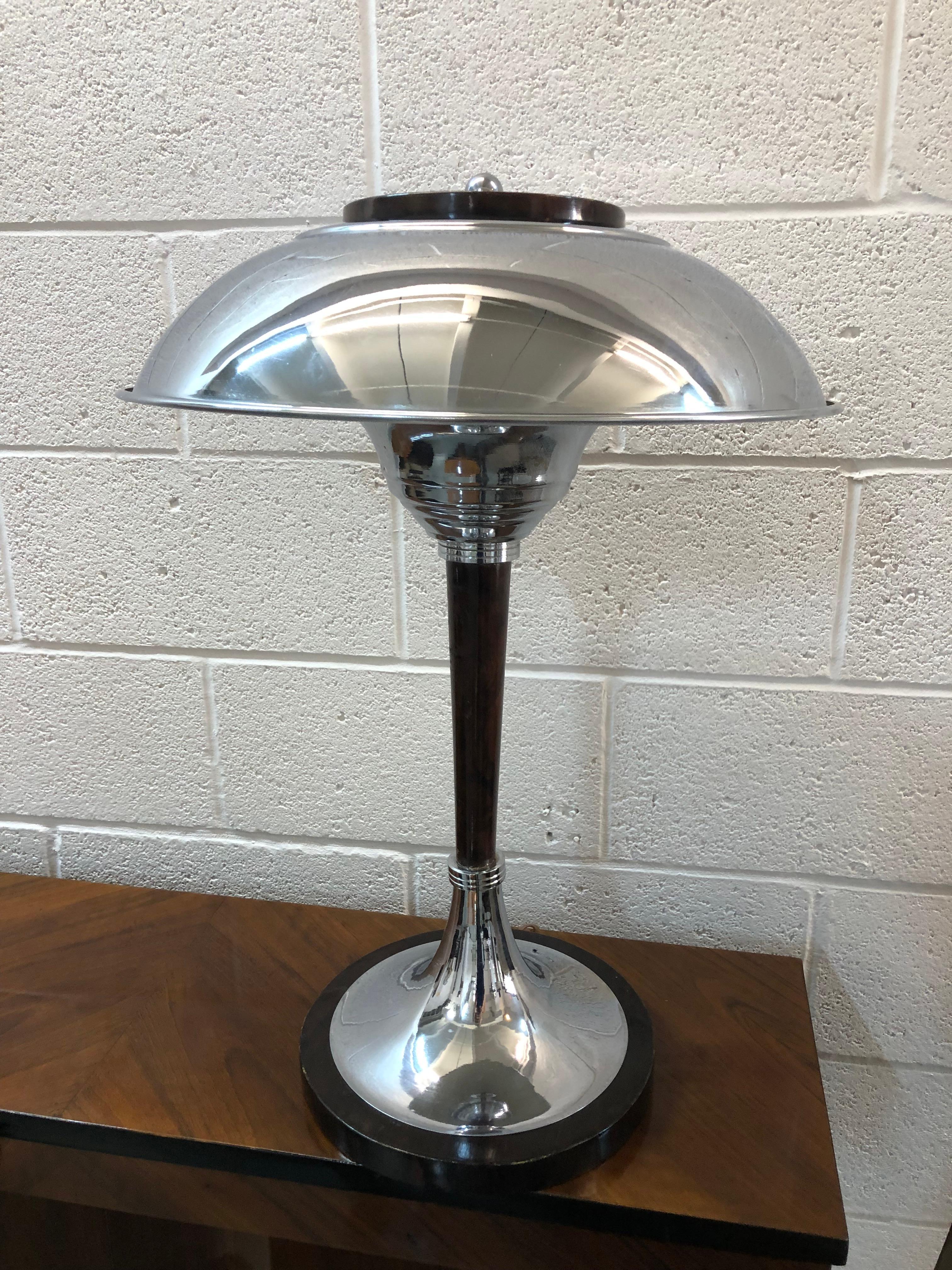 Wood Pair of Art Deco Table Lamp in wood and chrome, 1920, France For Sale