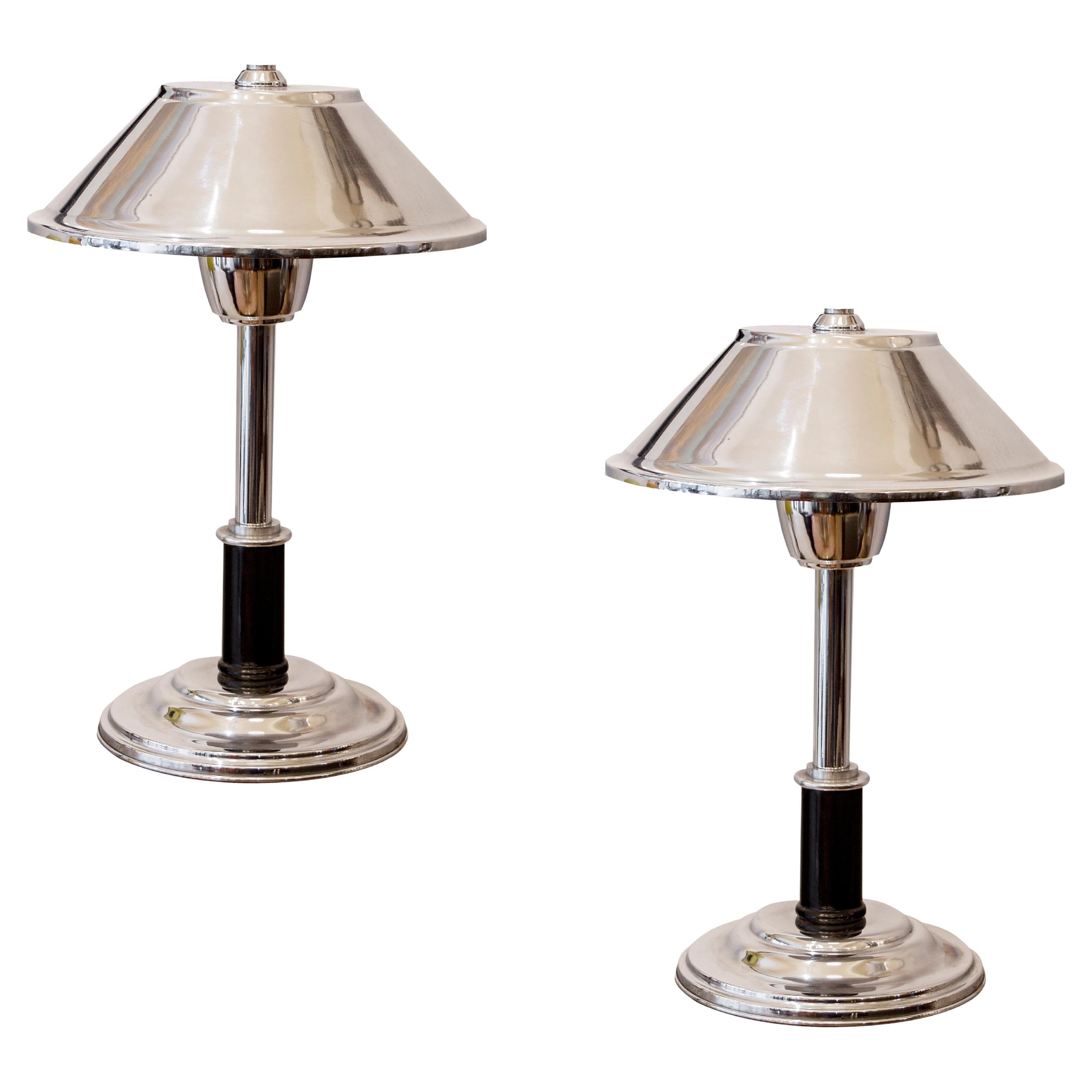 Pair of Art Deco Table Lamp in wood and chrome, 1930