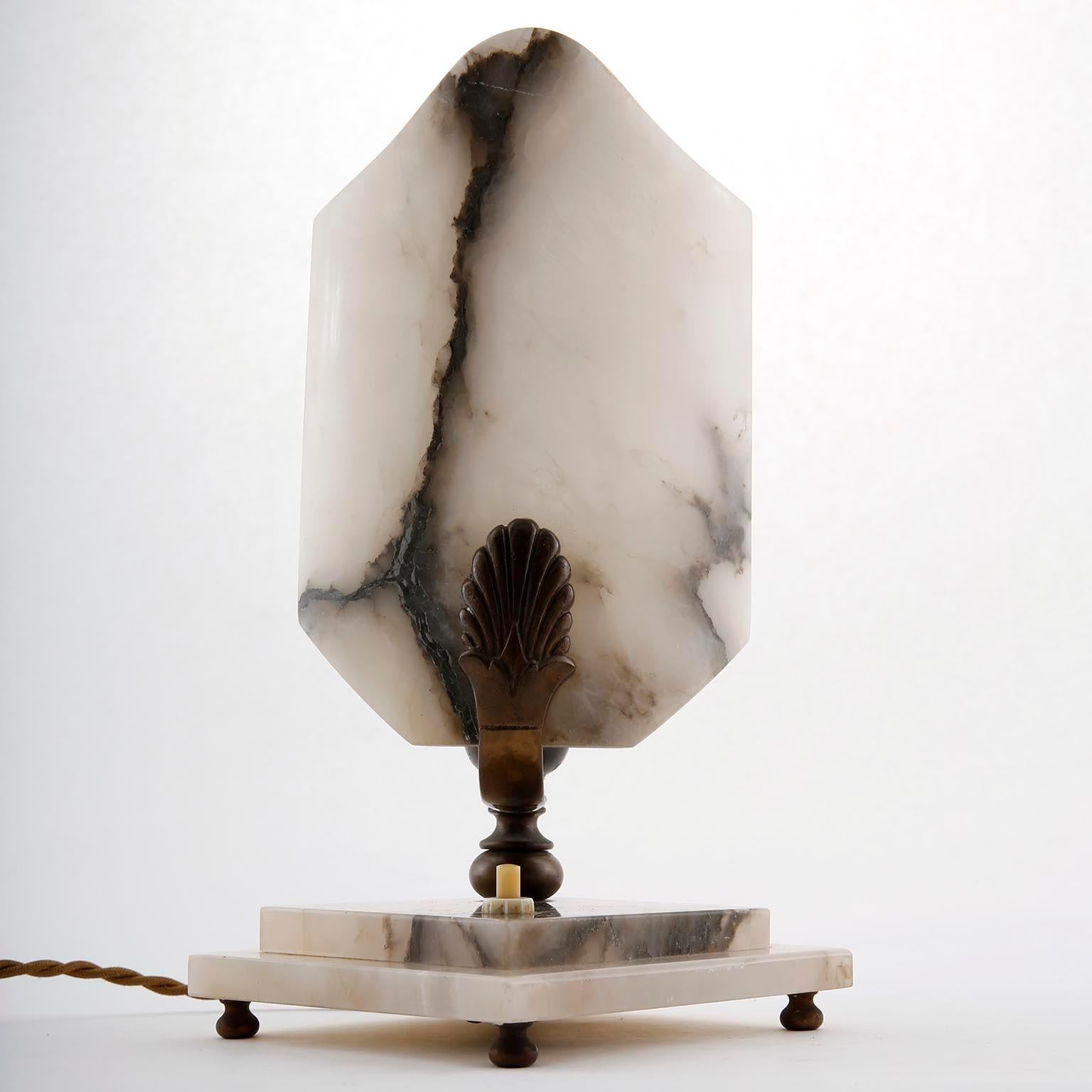 Pair of Art Deco Table Lamps, Alabaster Bronze, 1930s In Good Condition In Hausmannstätten, AT