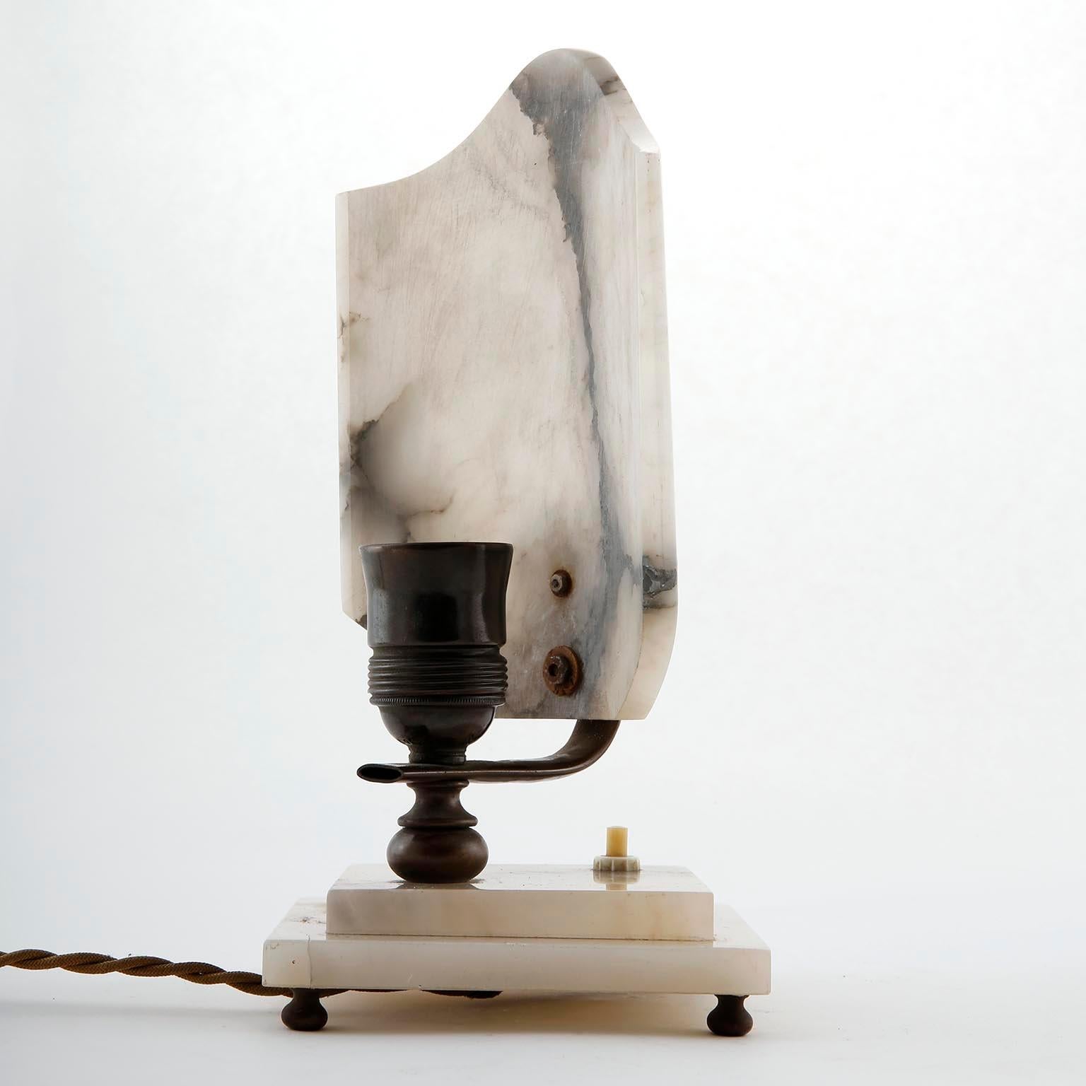 Mid-20th Century Pair of Art Deco Table Lamps, Alabaster Bronze, 1930s