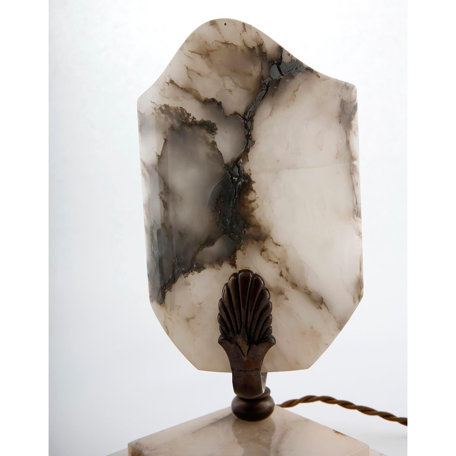 Pair of Art Deco Table Lamps, Alabaster Bronze, 1930s 1