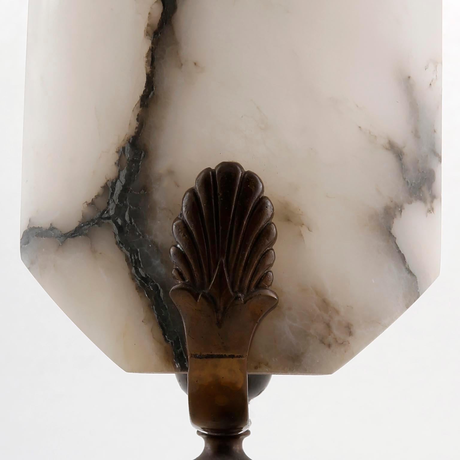 Pair of Art Deco Table Lamps, Alabaster Bronze, 1930s 3