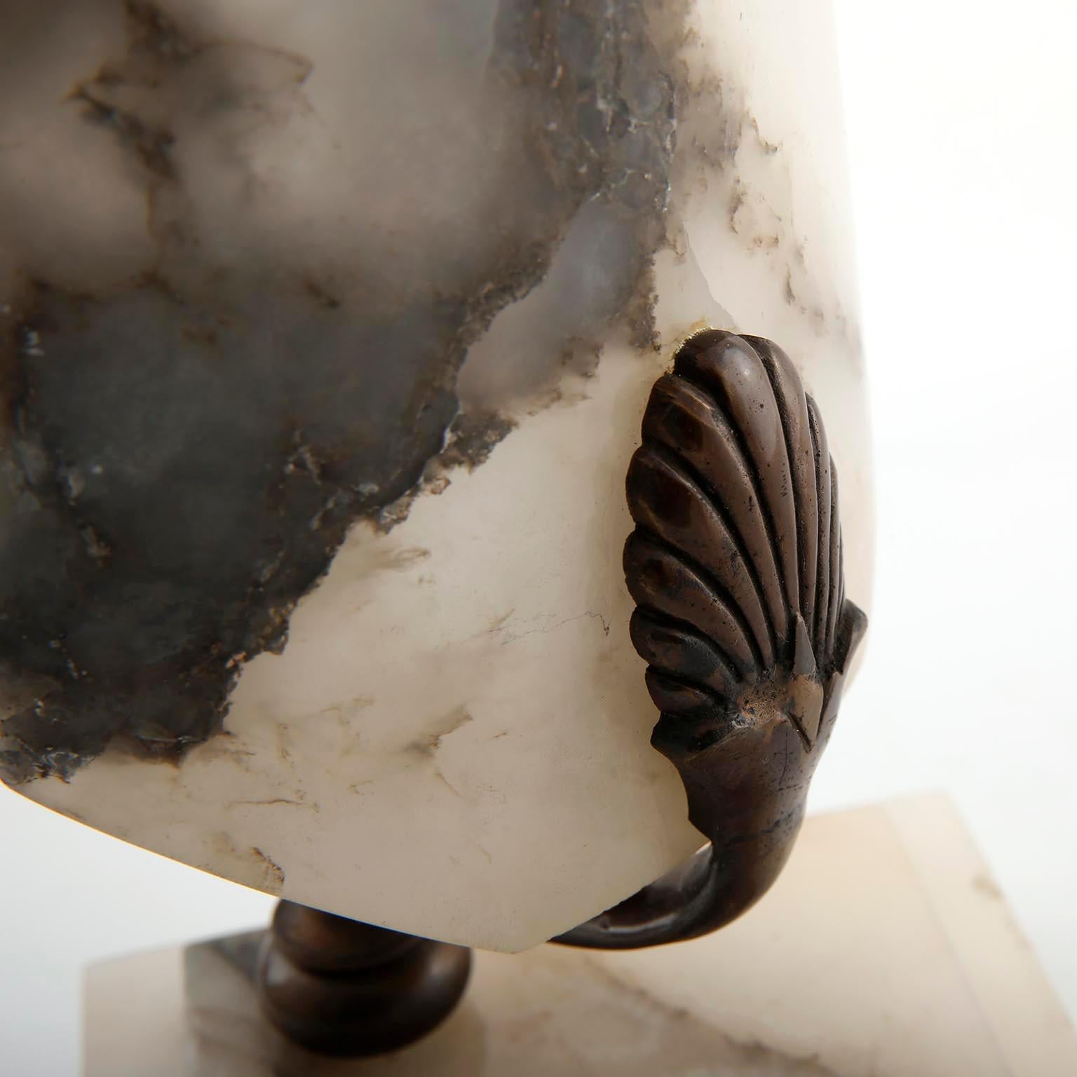 Pair of Art Deco Table Lamps, Alabaster Bronze, 1930s 4