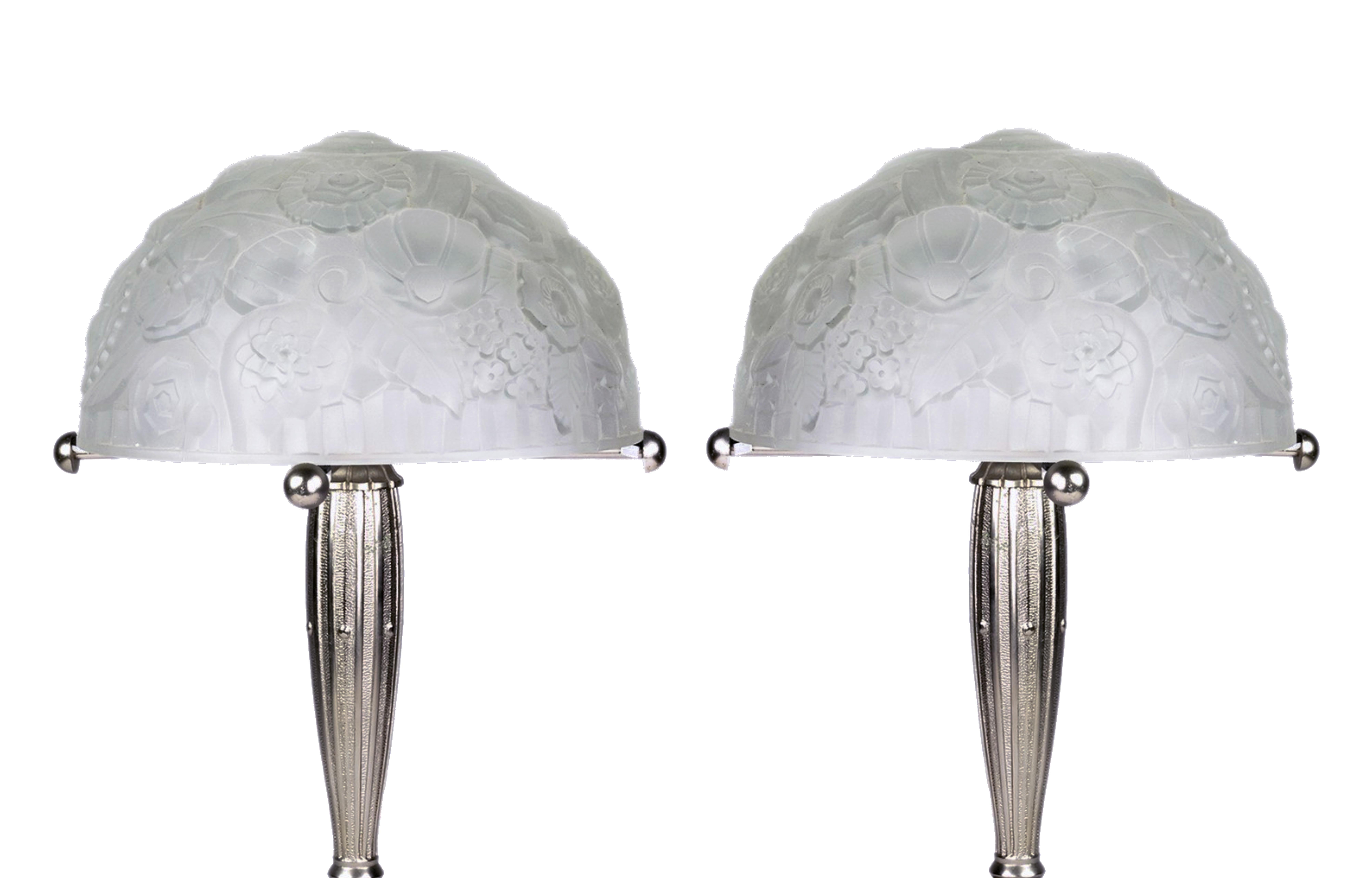 Paire de lampes de table Art déco, style Daum, (1921-1935) Bon état - En vente à Lisbon, PT